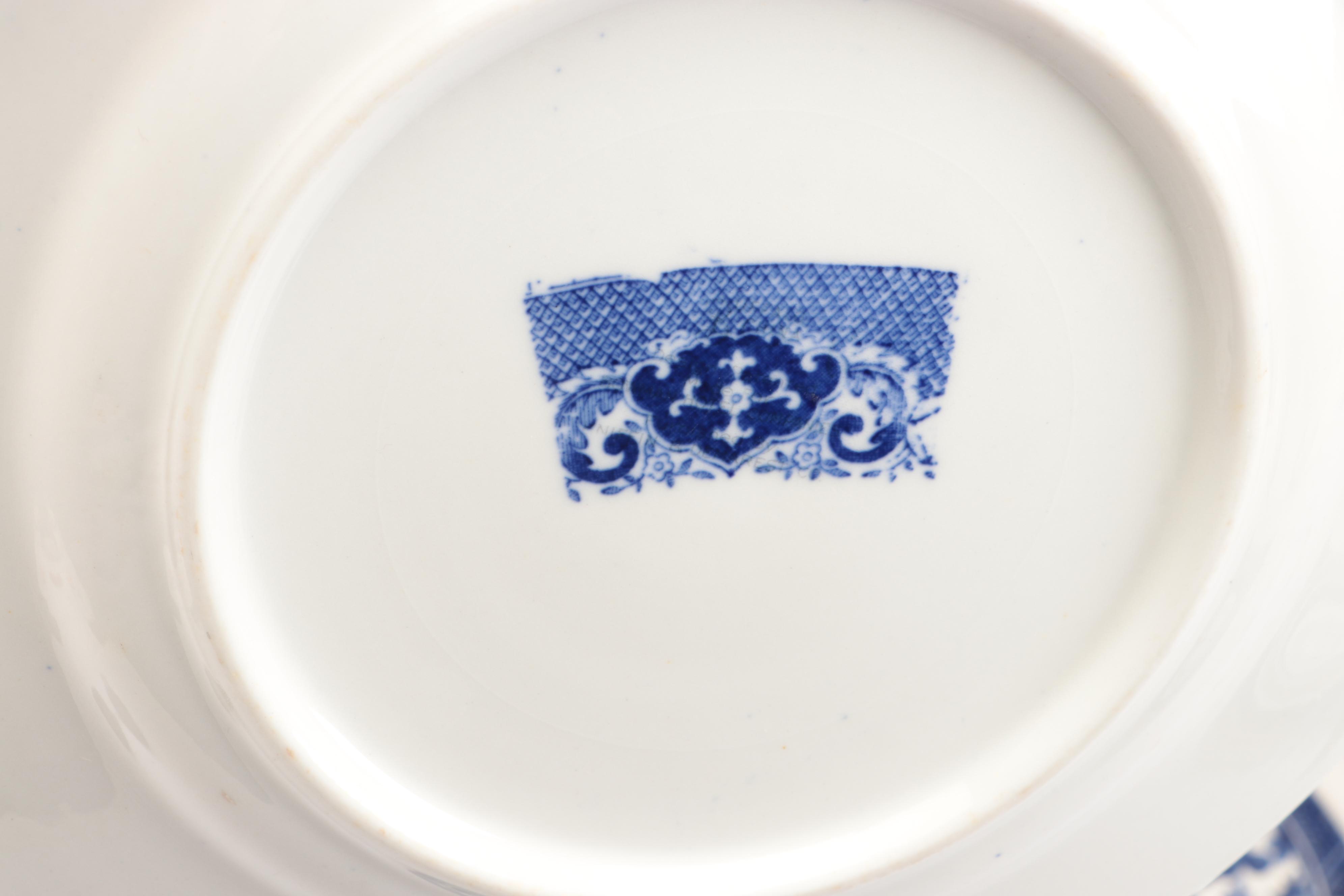 English and Japanese Blue Willow Ceramic Dinnerware