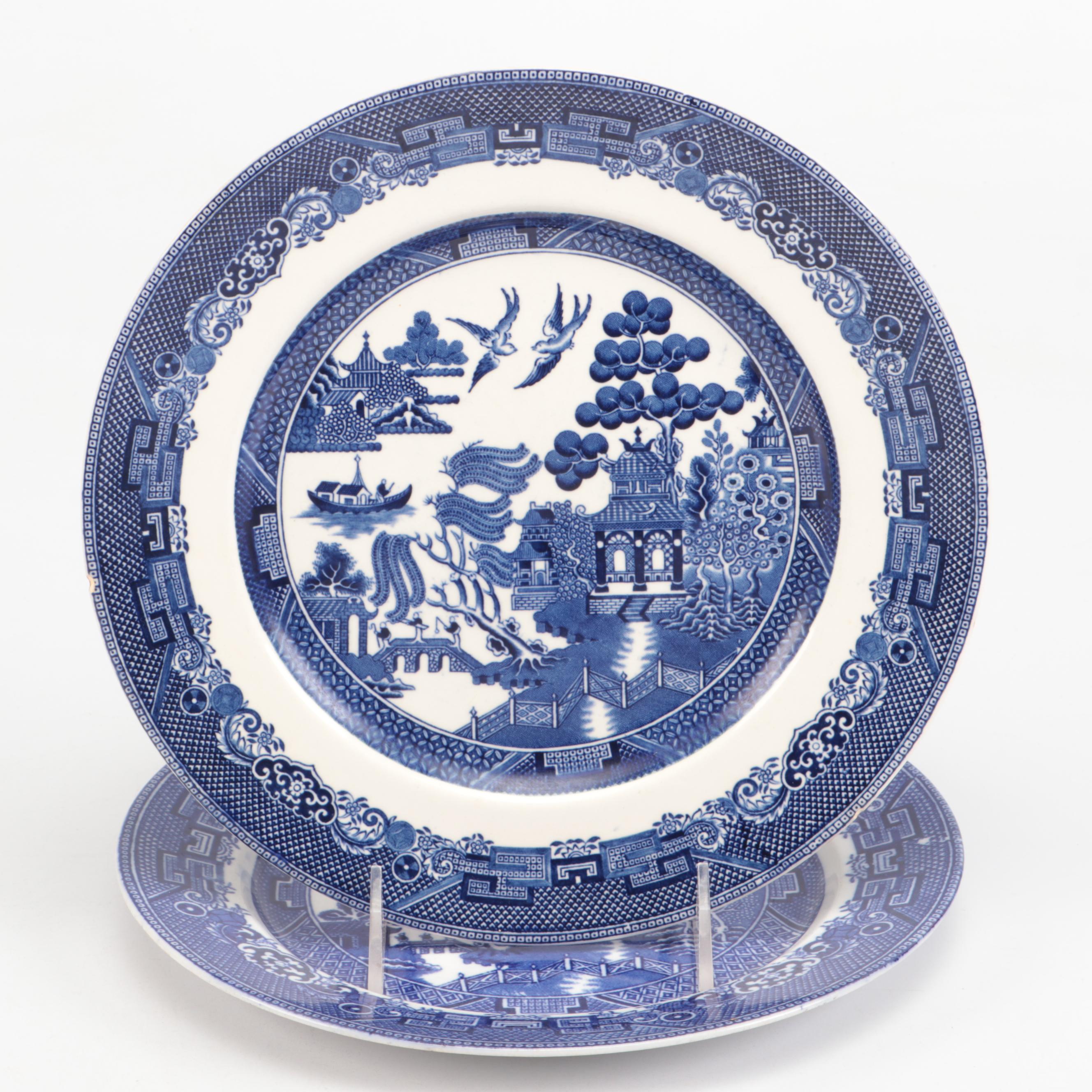 English and Japanese Blue Willow Ceramic Dinnerware