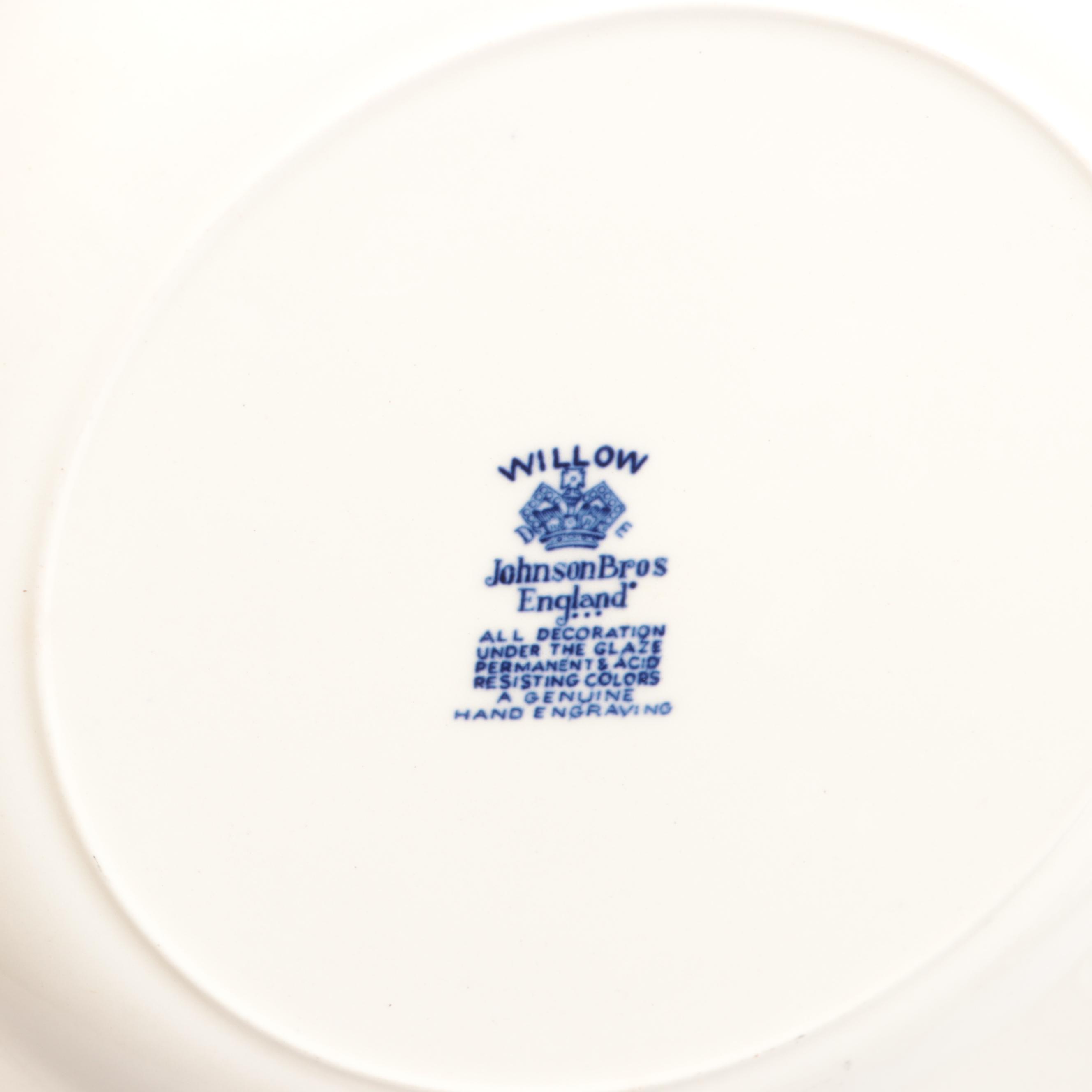 English and Japanese Blue Willow Ceramic Dinnerware