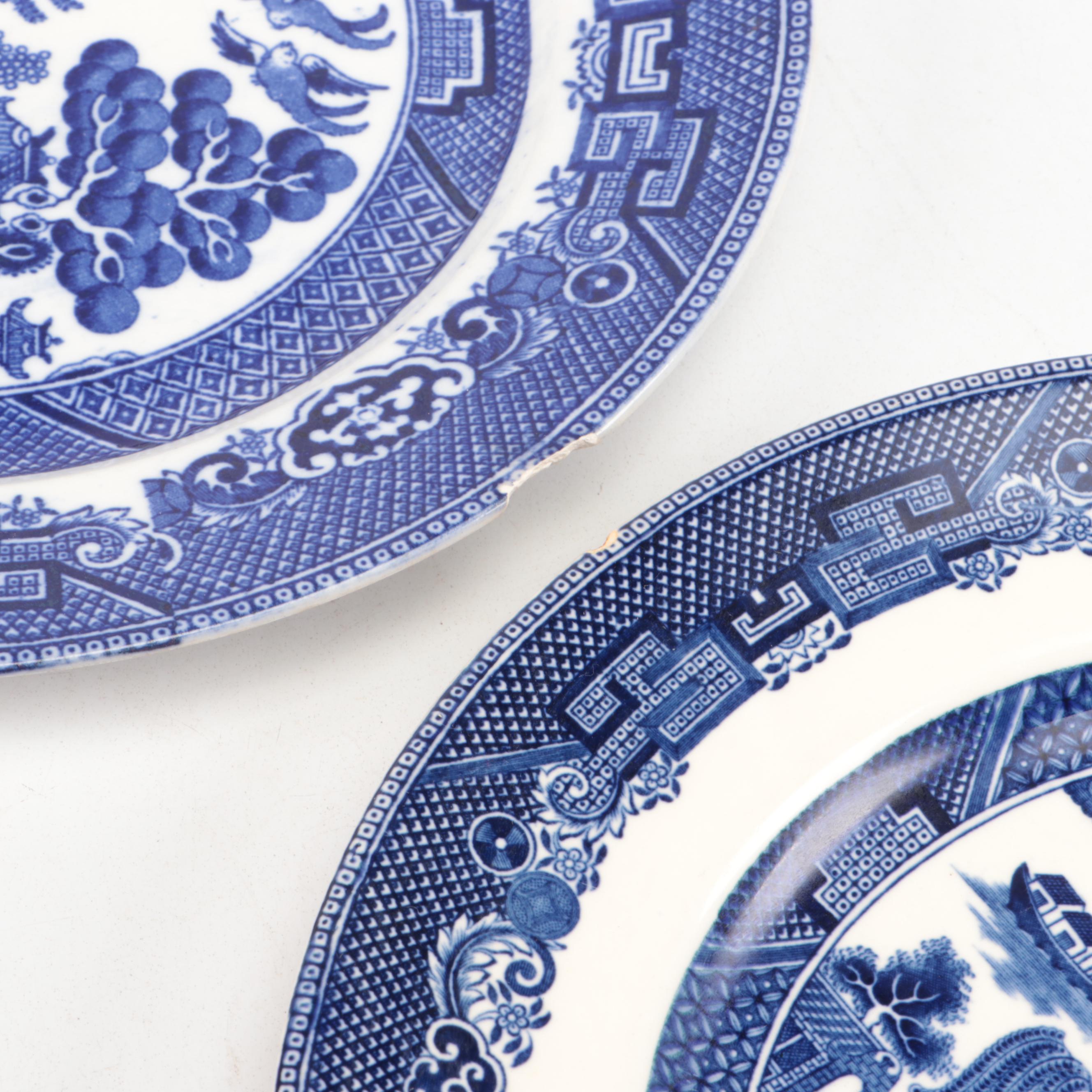 English and Japanese Blue Willow Ceramic Dinnerware