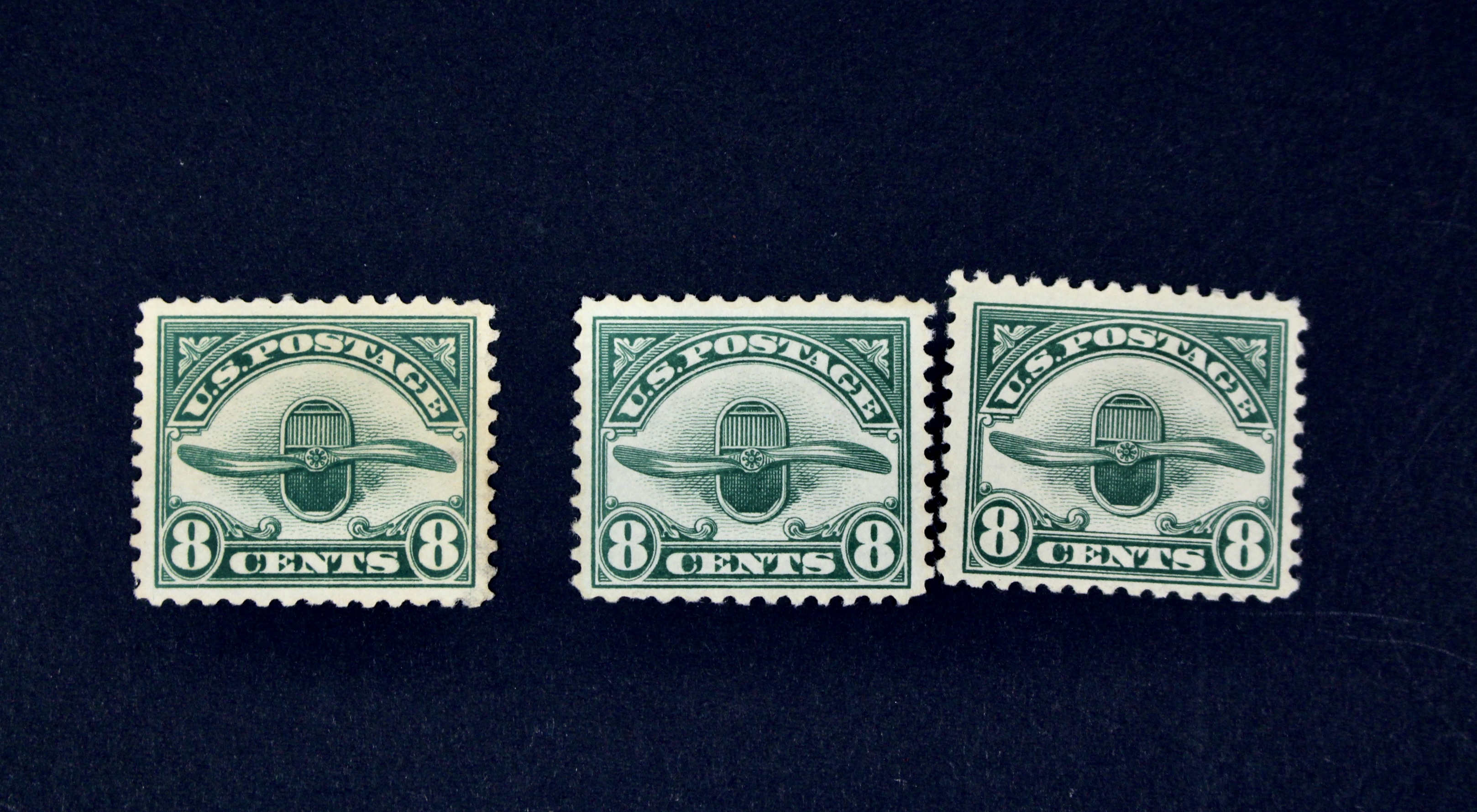 Ten Early U.S. Air Mail Stamps, Scott C1 to C6