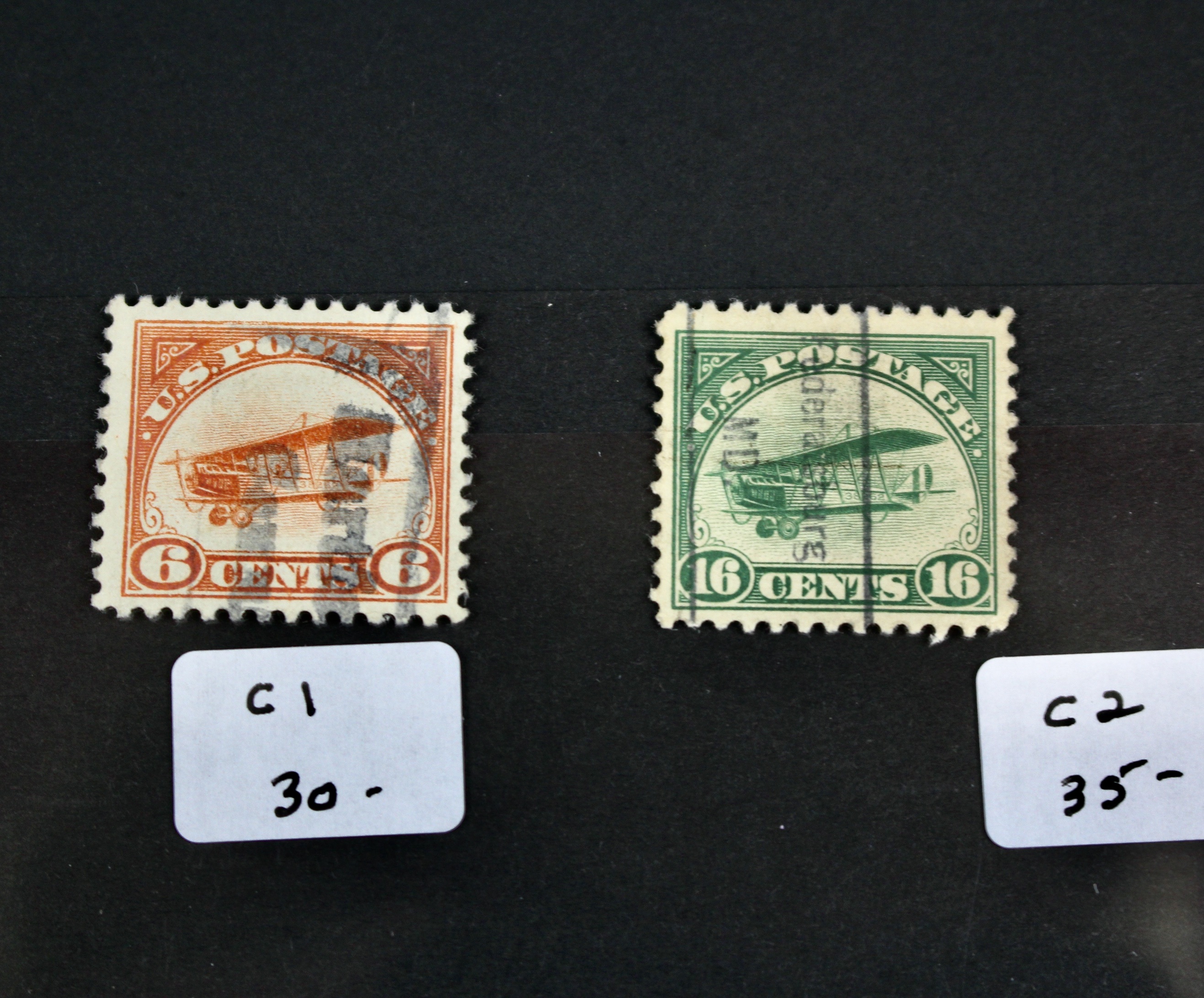 Ten Early U.S. Air Mail Stamps, Scott C1 to C6