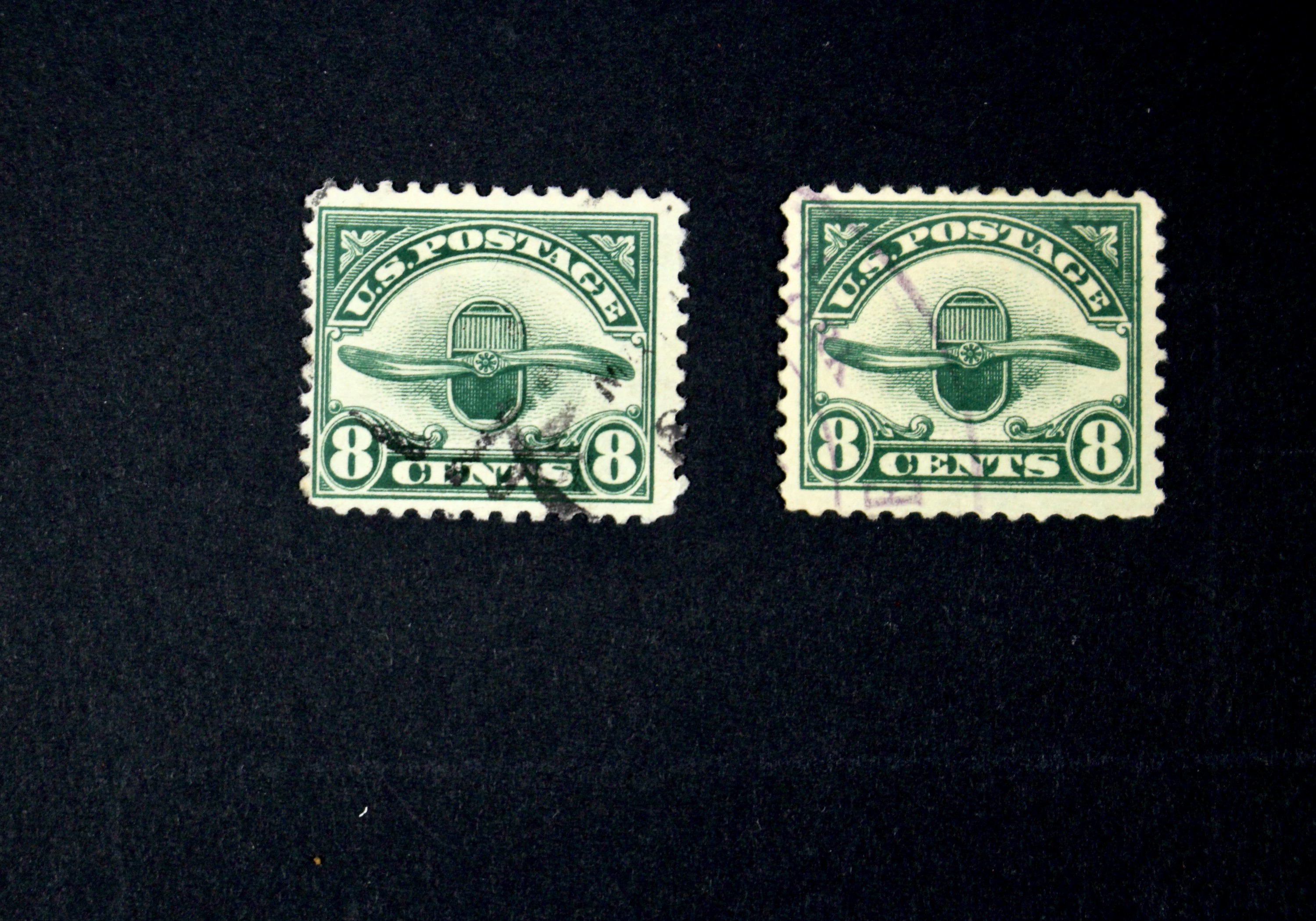 Ten Early U.S. Air Mail Stamps, Scott C1 to C6