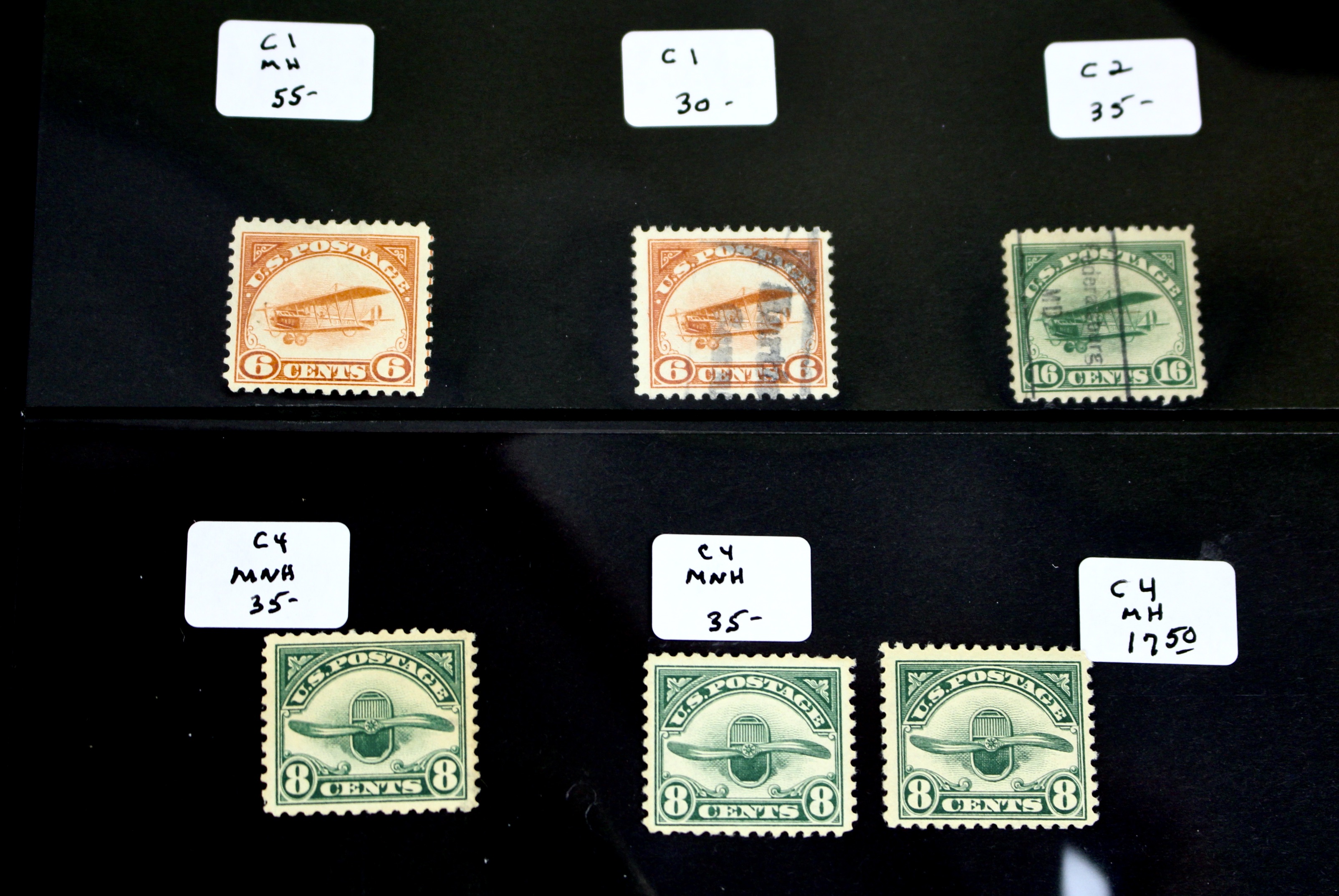 Ten Early U.S. Air Mail Stamps, Scott C1 to C6