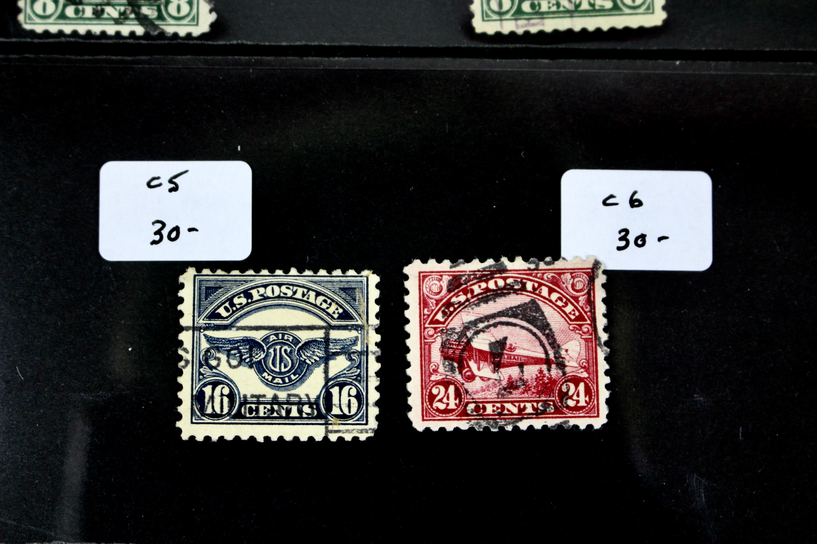 Ten Early U.S. Air Mail Stamps, Scott C1 to C6