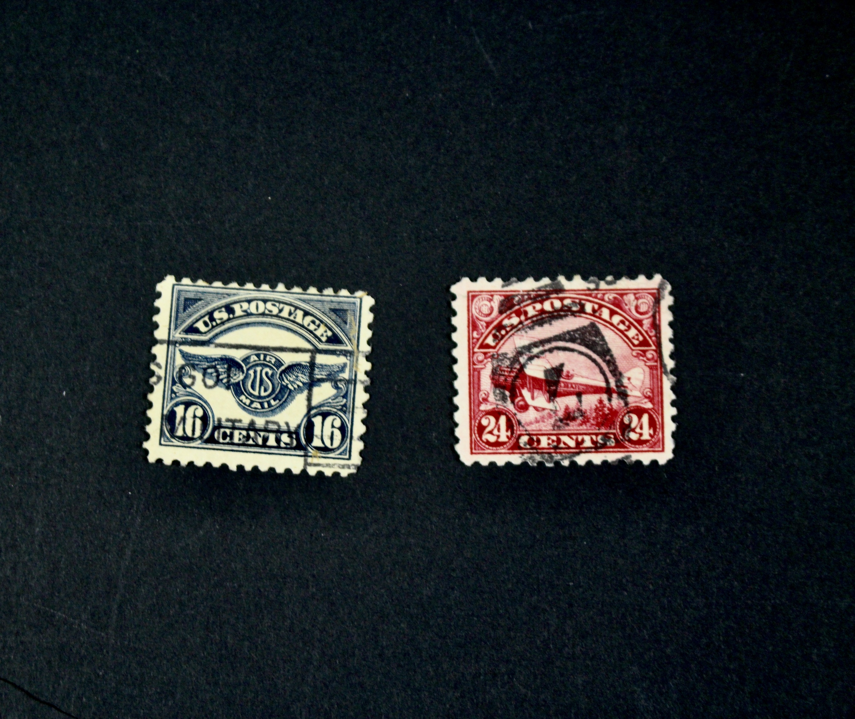 Ten Early U.S. Air Mail Stamps, Scott C1 to C6