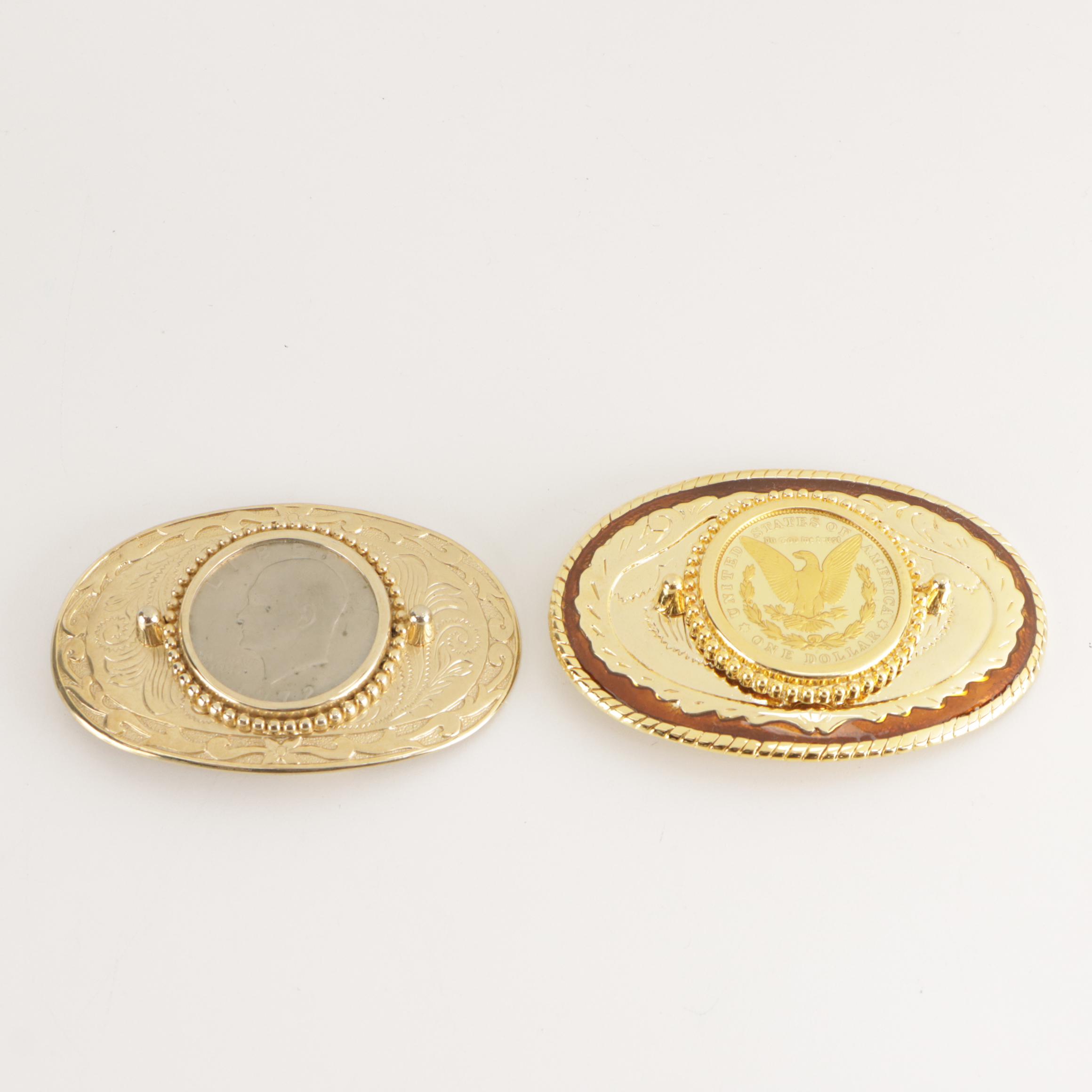 Morgan and Eisenhower Silver Dollar Belt Buckles with Other Metal Belt Buckles