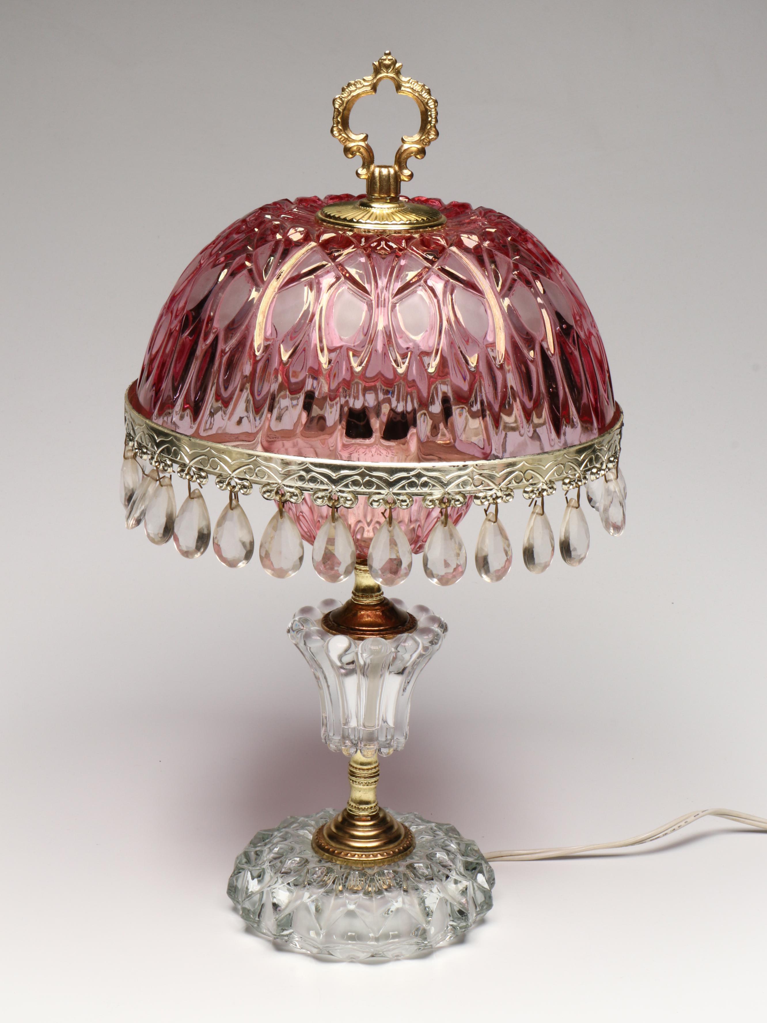 Michelloti Style Boudoir and Table Lamps with Cranberry Pink Glass Shades