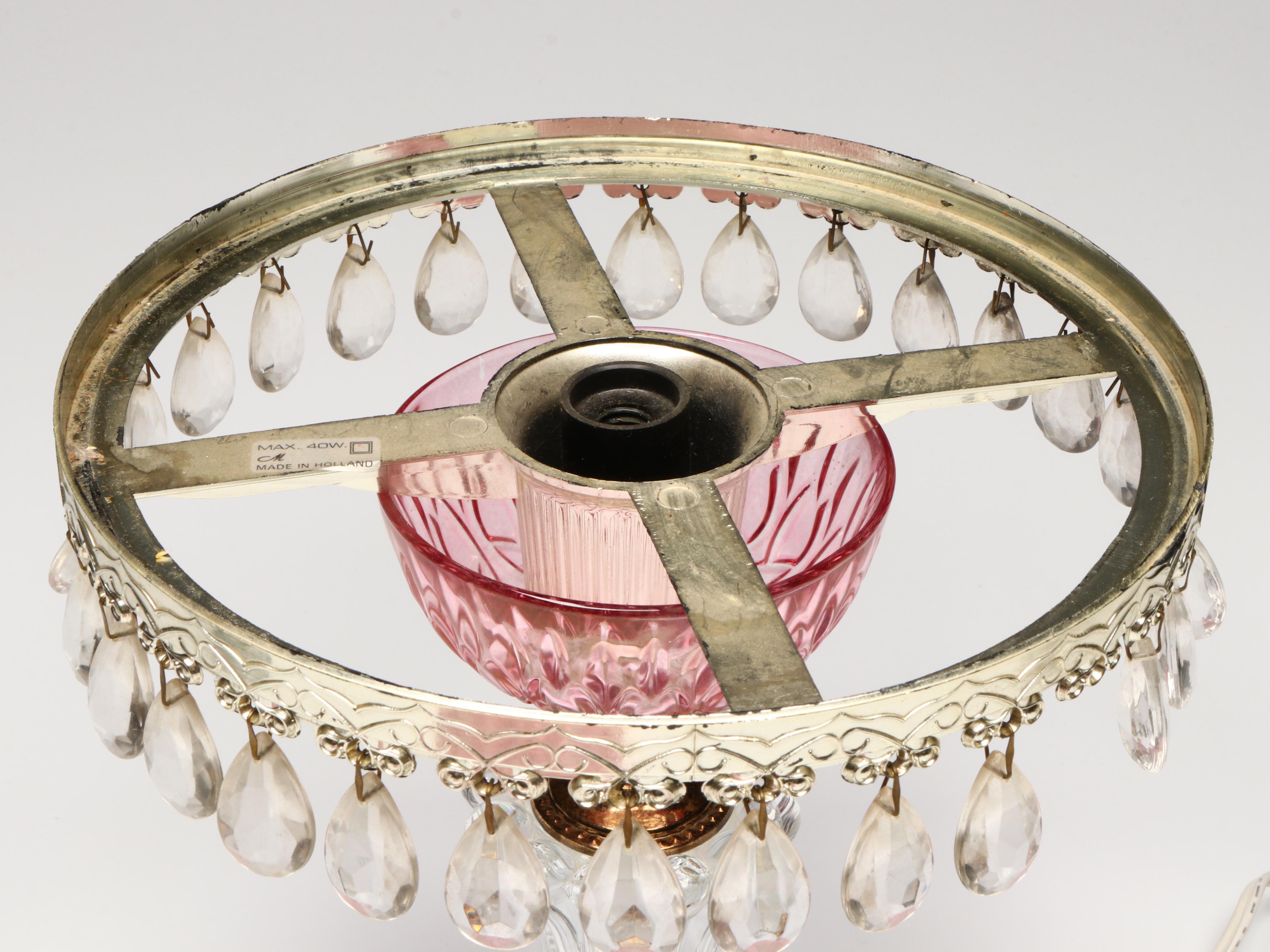 Michelloti Style Boudoir and Table Lamps with Cranberry Pink Glass Shades