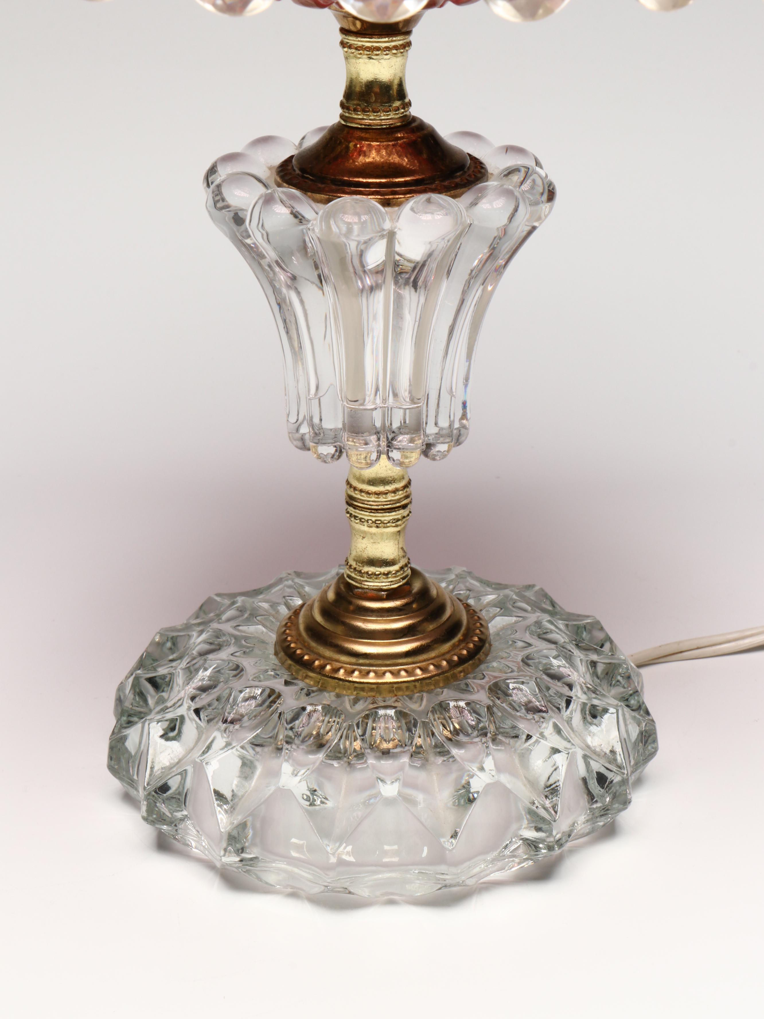 Michelloti Style Boudoir and Table Lamps with Cranberry Pink Glass Shades