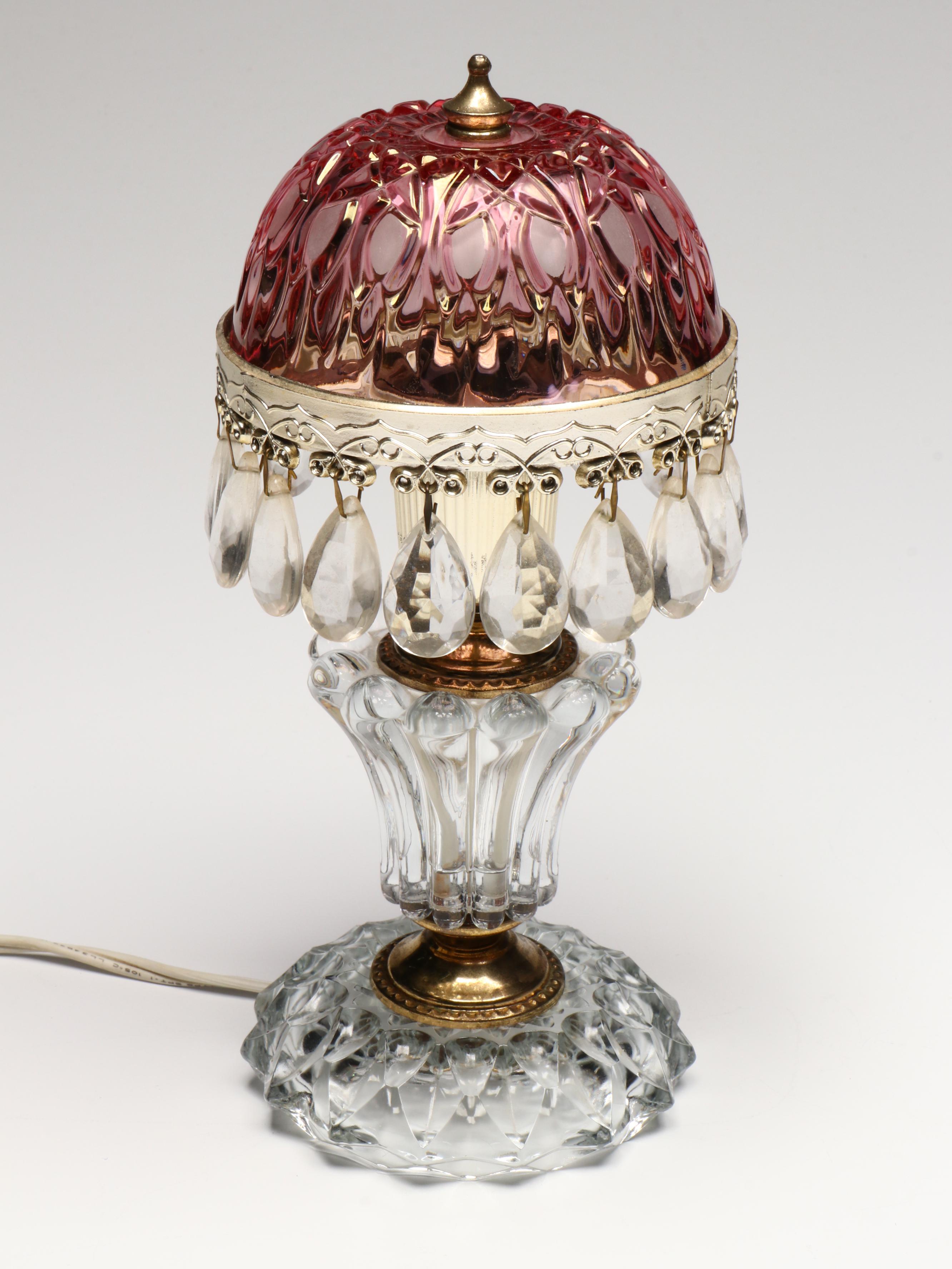 Michelloti Style Boudoir and Table Lamps with Cranberry Pink Glass Shades