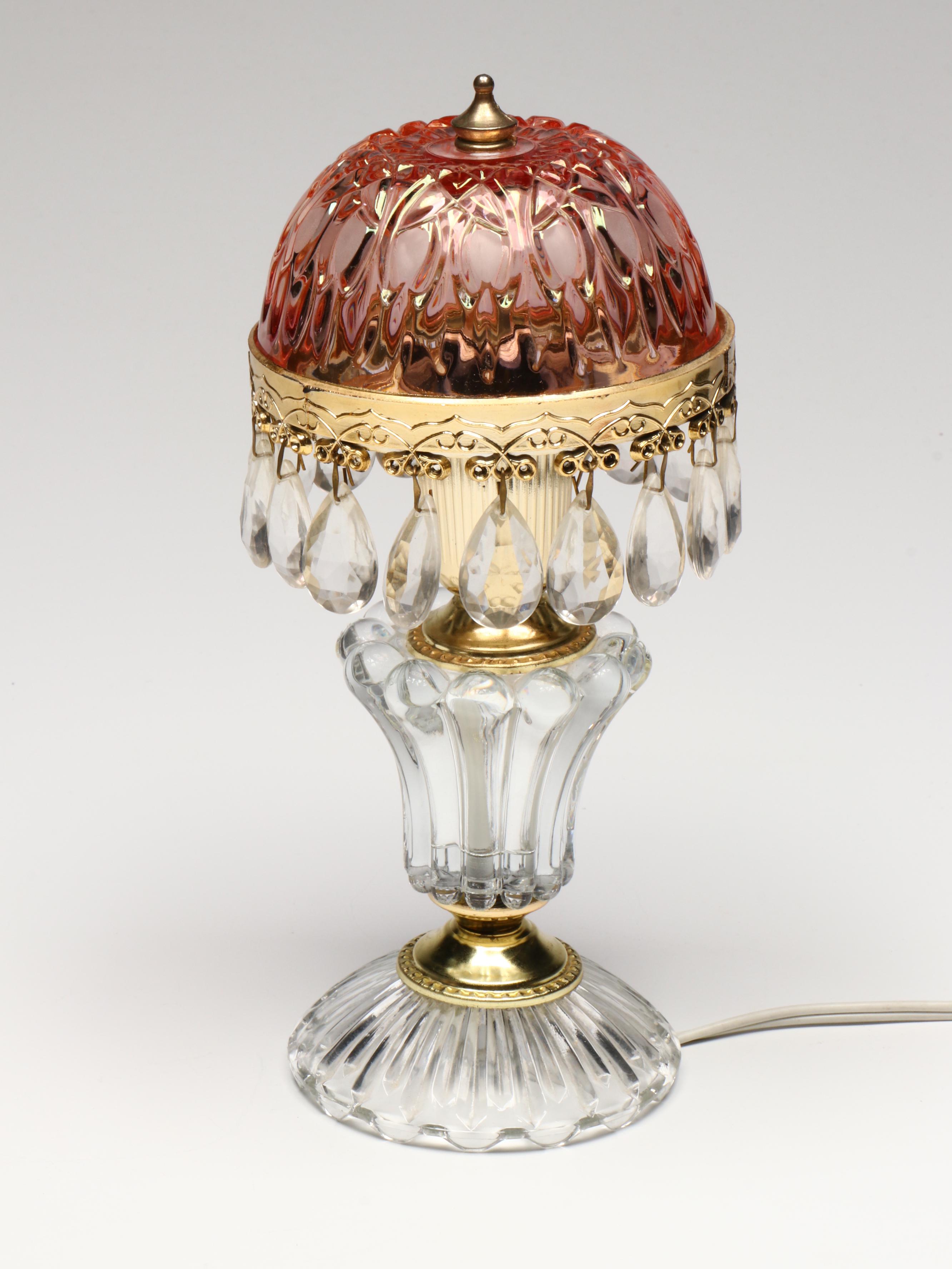 Michelloti Style Boudoir and Table Lamps with Cranberry Pink Glass Shades