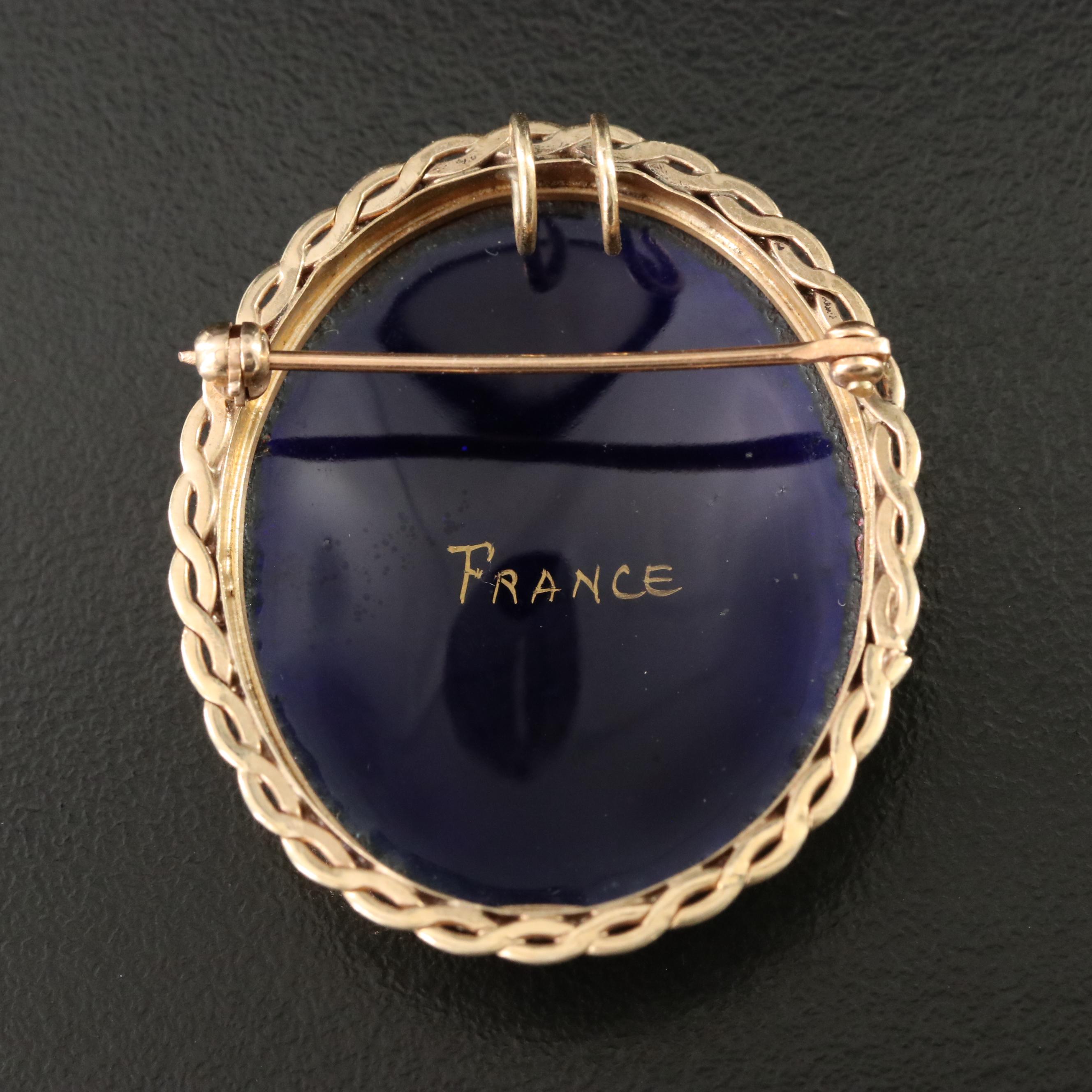 French 14K Limoges Enamel Portrait Converter Brooch