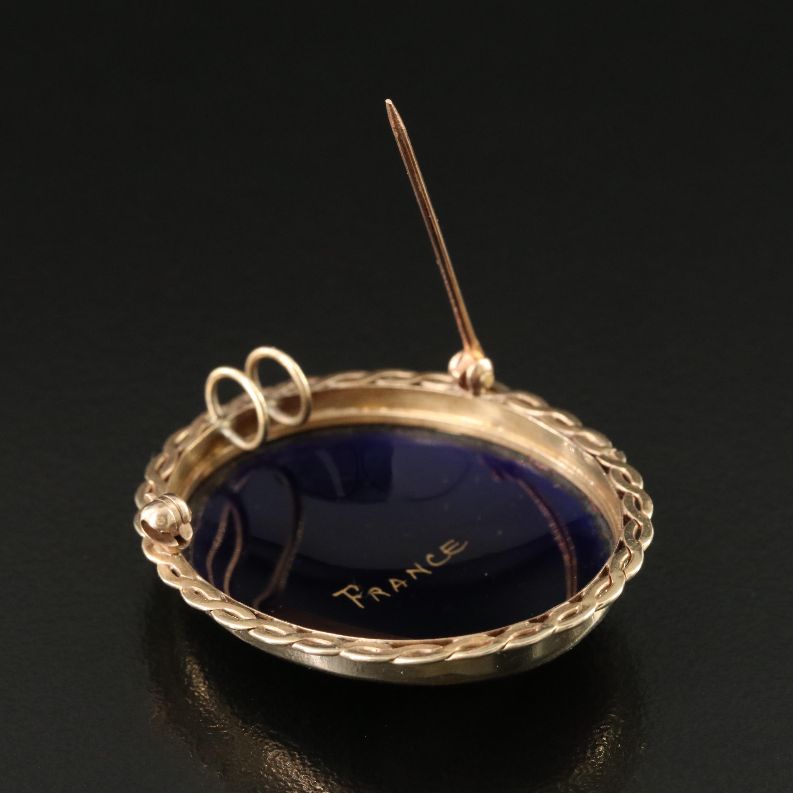 French 14K Limoges Enamel Portrait Converter Brooch