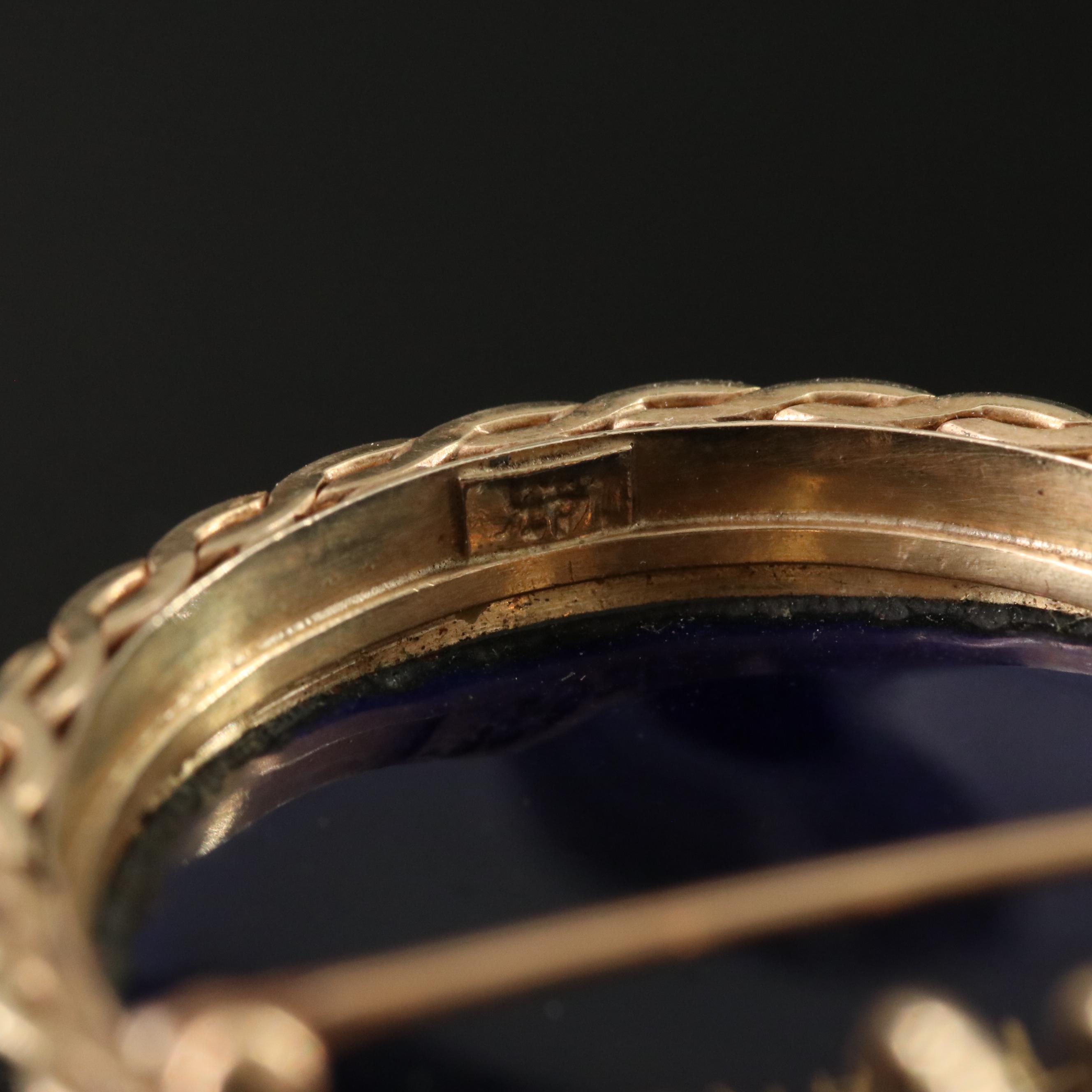 French 14K Limoges Enamel Portrait Converter Brooch