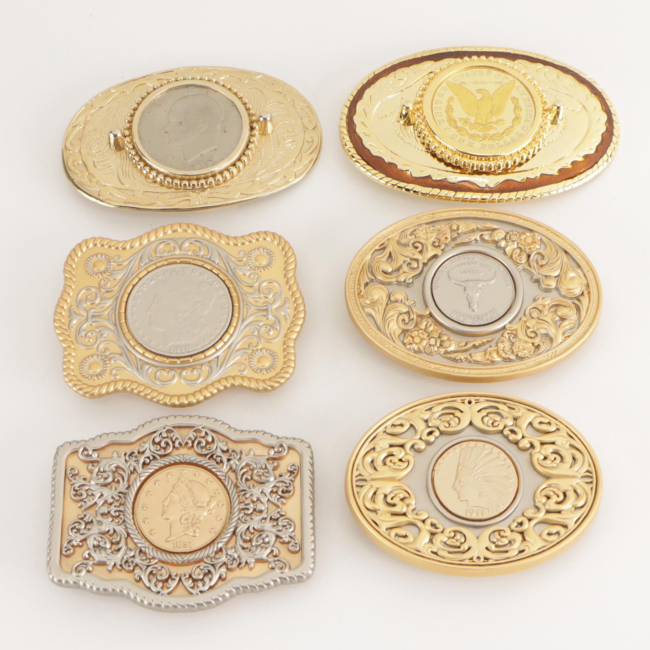Morgan and Eisenhower Silver Dollar Belt Buckles with Other Metal Belt Buckles