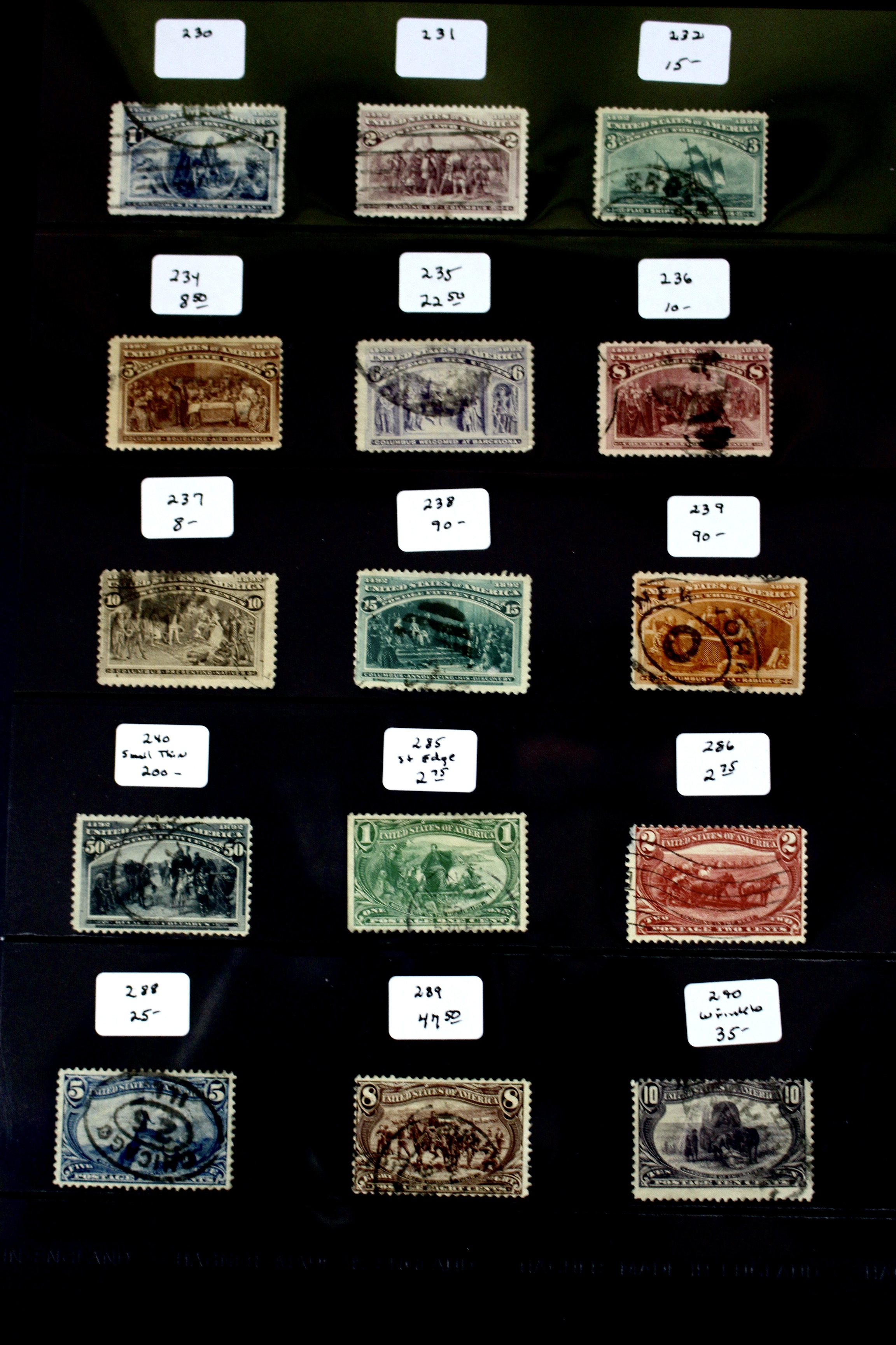 Fifteen Columbian and Trans-Mississippi Used Postage Stamps, 1890s