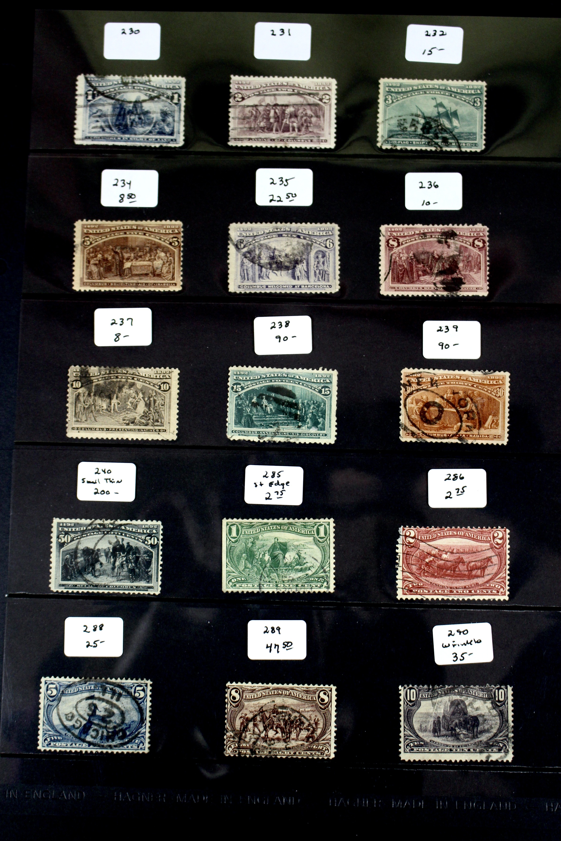 Fifteen Columbian and Trans-Mississippi Used Postage Stamps, 1890s