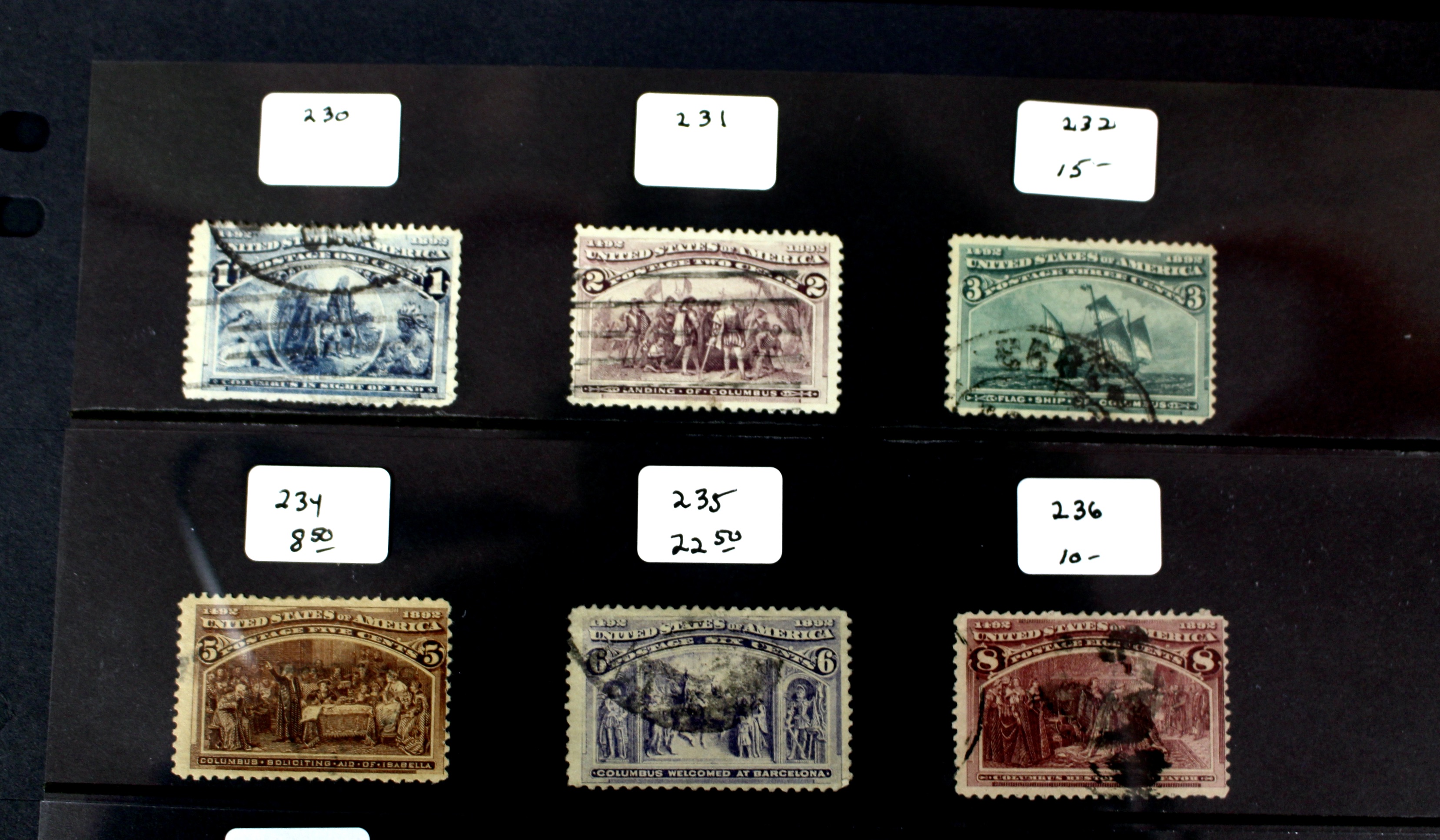 Fifteen Columbian and Trans-Mississippi Used Postage Stamps, 1890s