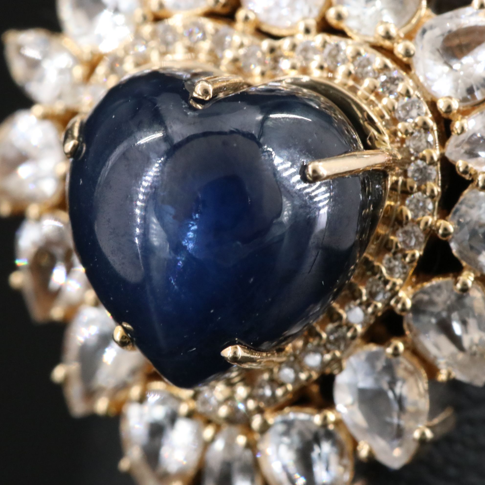 14K 9.41 CT Sapphire, Diamond, and White Sapphire Ring with IGI Jewelry Report