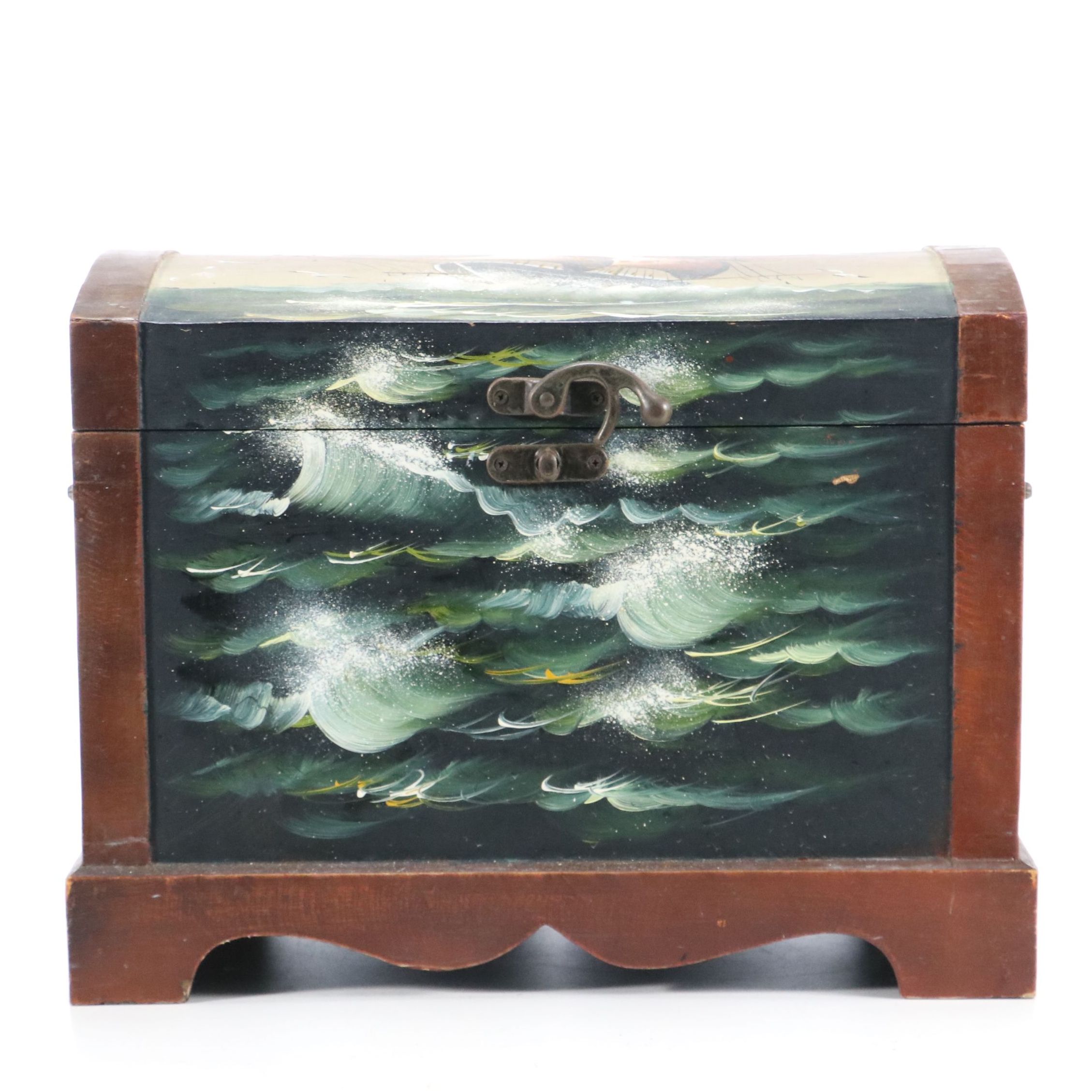 Hand-Painted Nautical Wood Chest