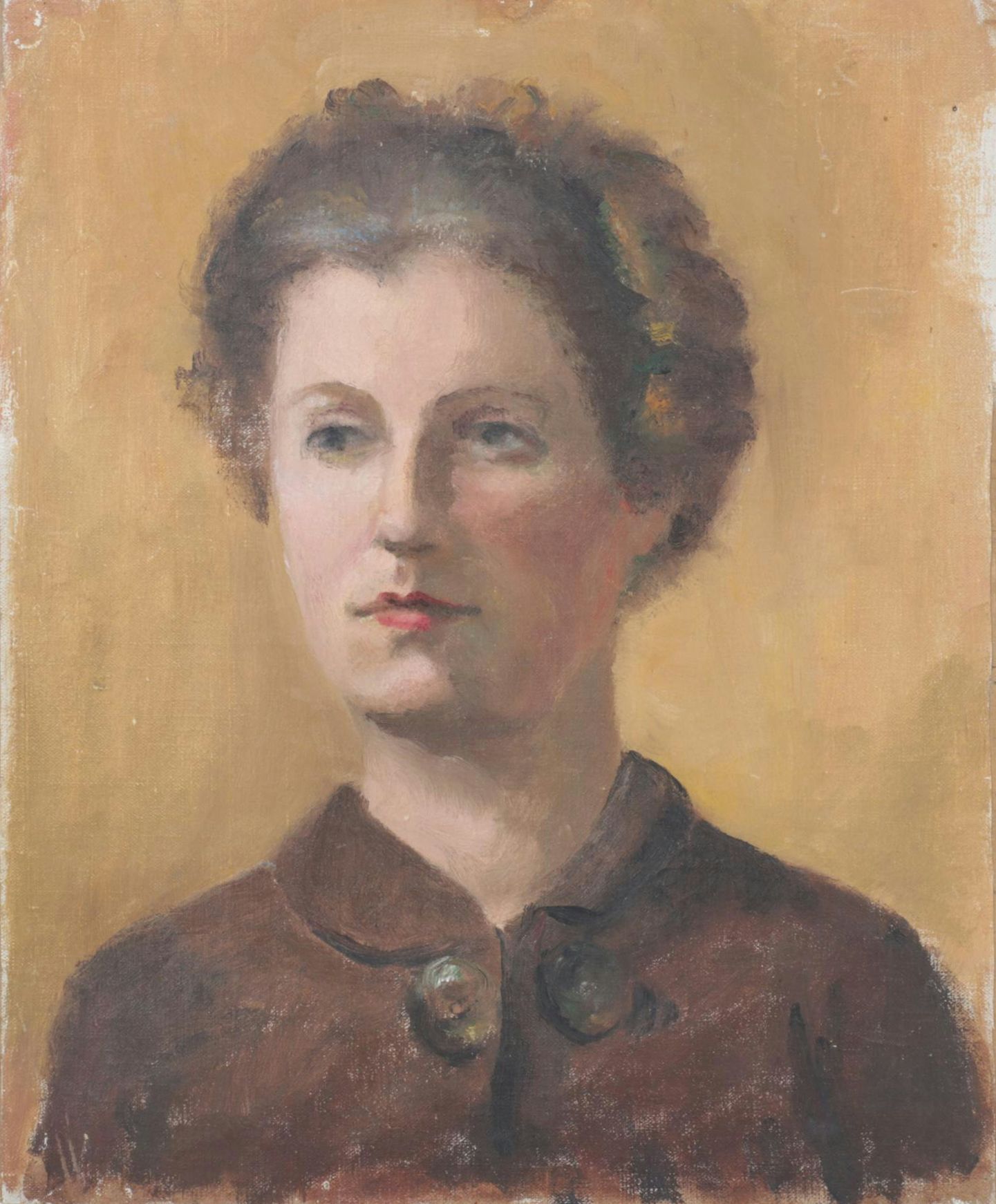 Oil Painting of Woman on Canvas Attached to Wooden Panel, Unsigned, circa 1930