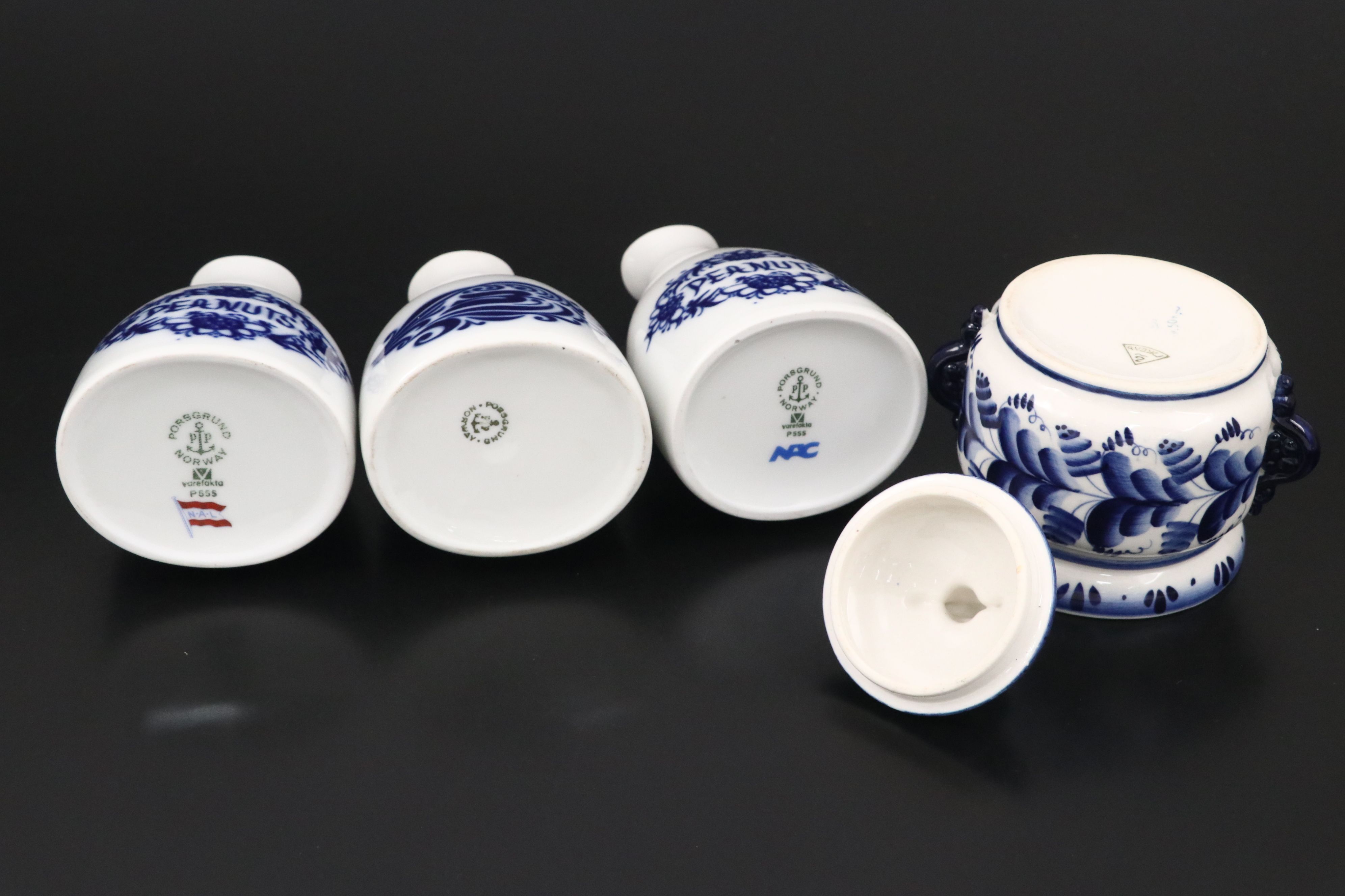 Porsgrund Peanuts Shakers with Blue on White Table Accessories