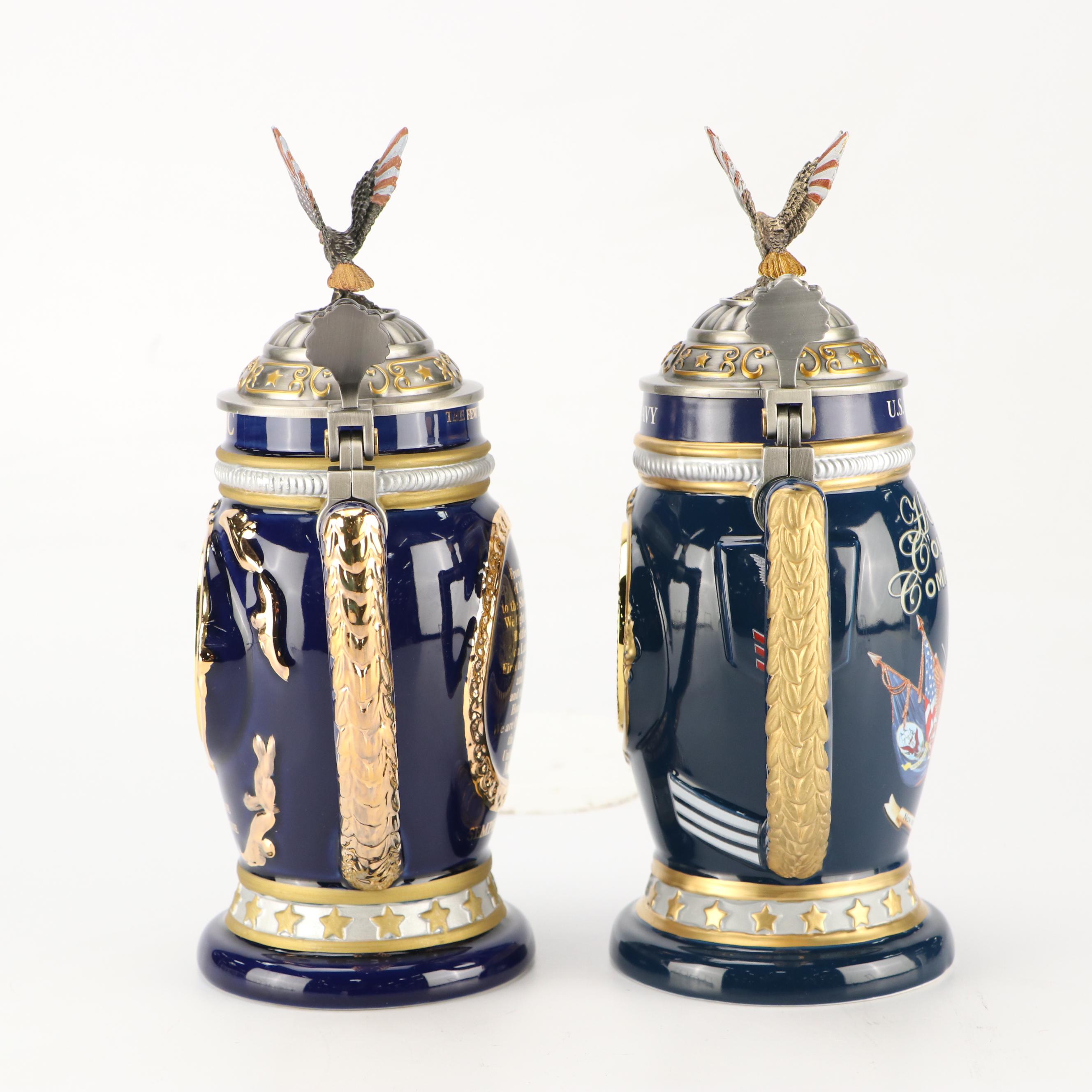 The Bradford Exchange "Navy Values" and "USMC Values" Ceramic Beer Steins