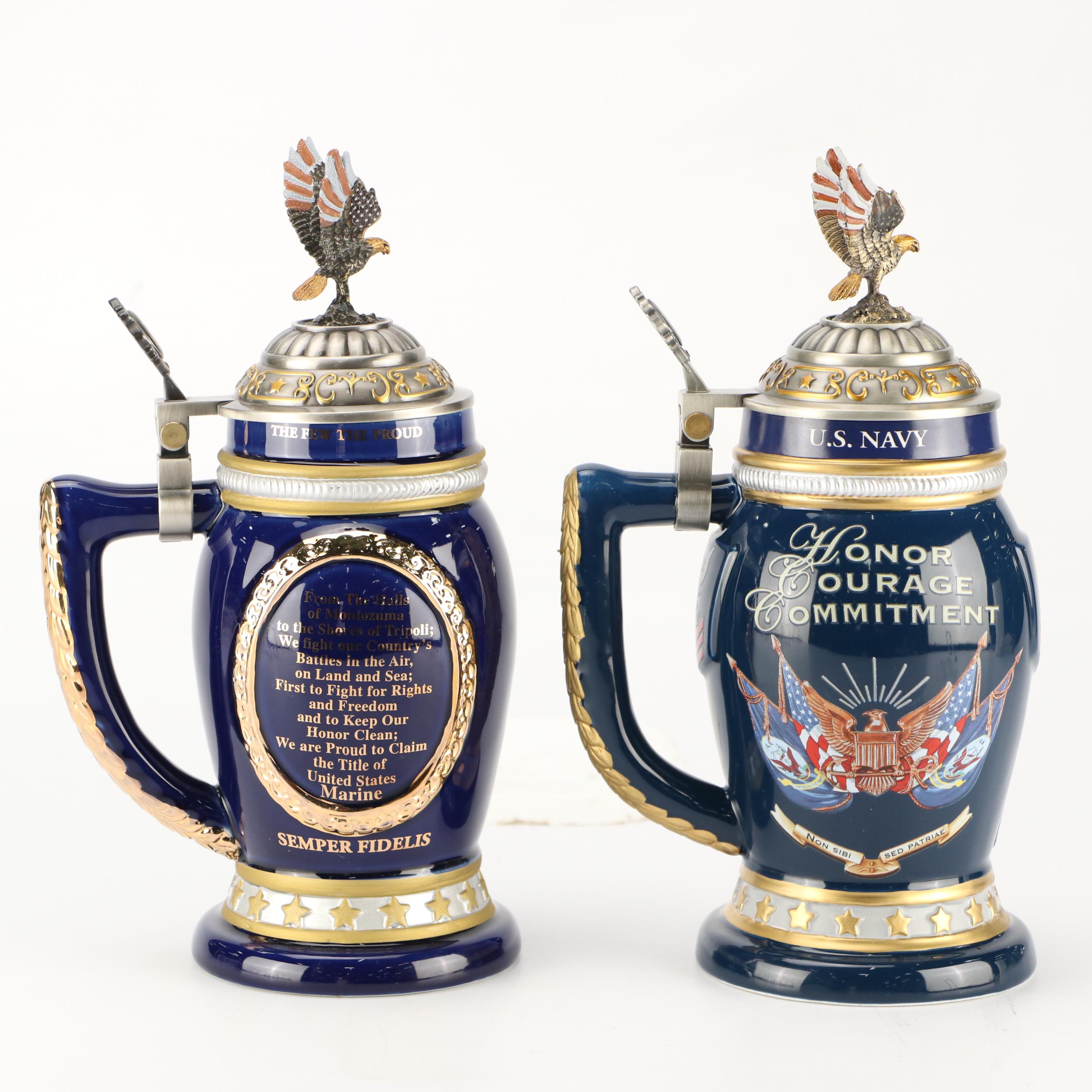 The Bradford Exchange "Navy Values" and "USMC Values" Ceramic Beer Steins