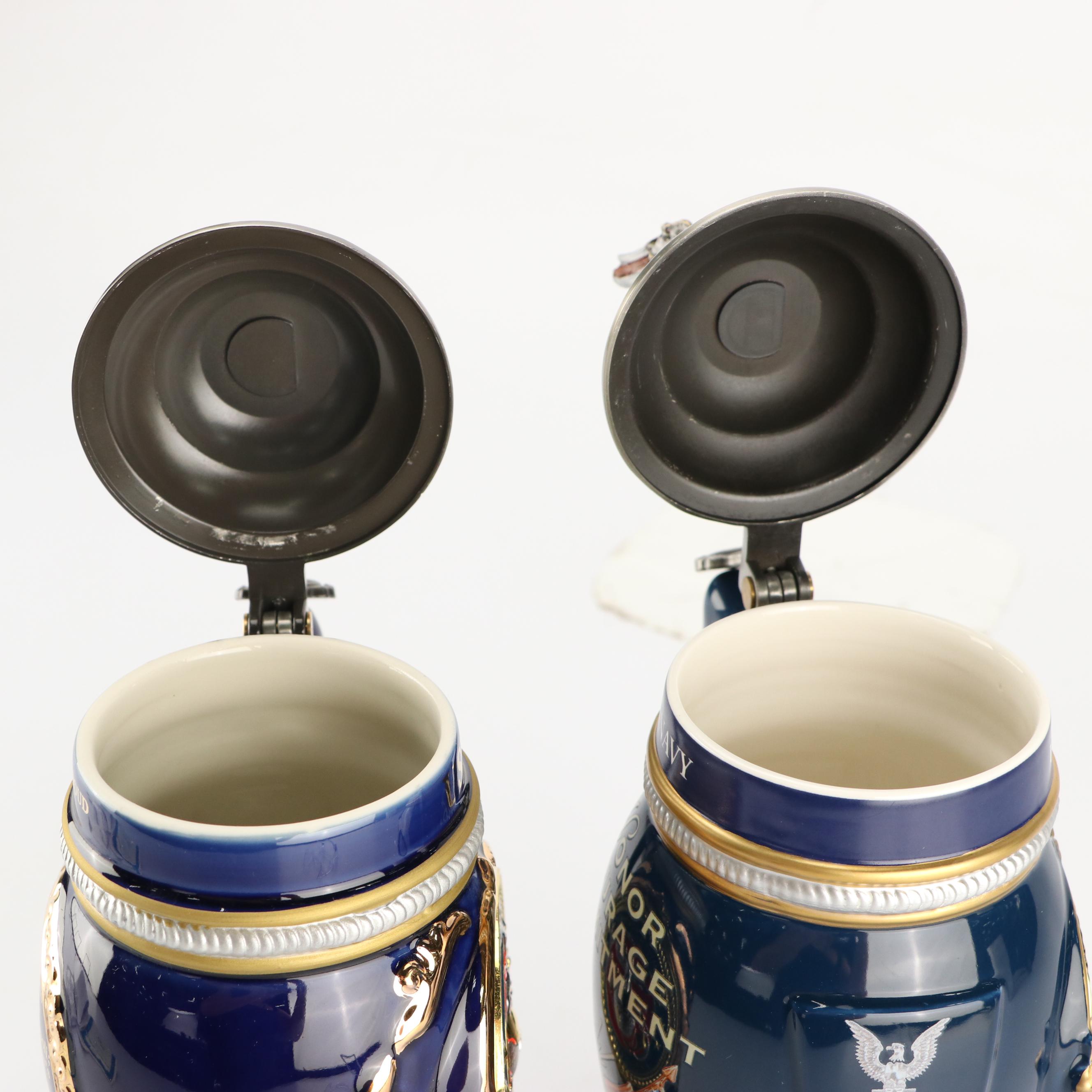 The Bradford Exchange "Navy Values" and "USMC Values" Ceramic Beer Steins