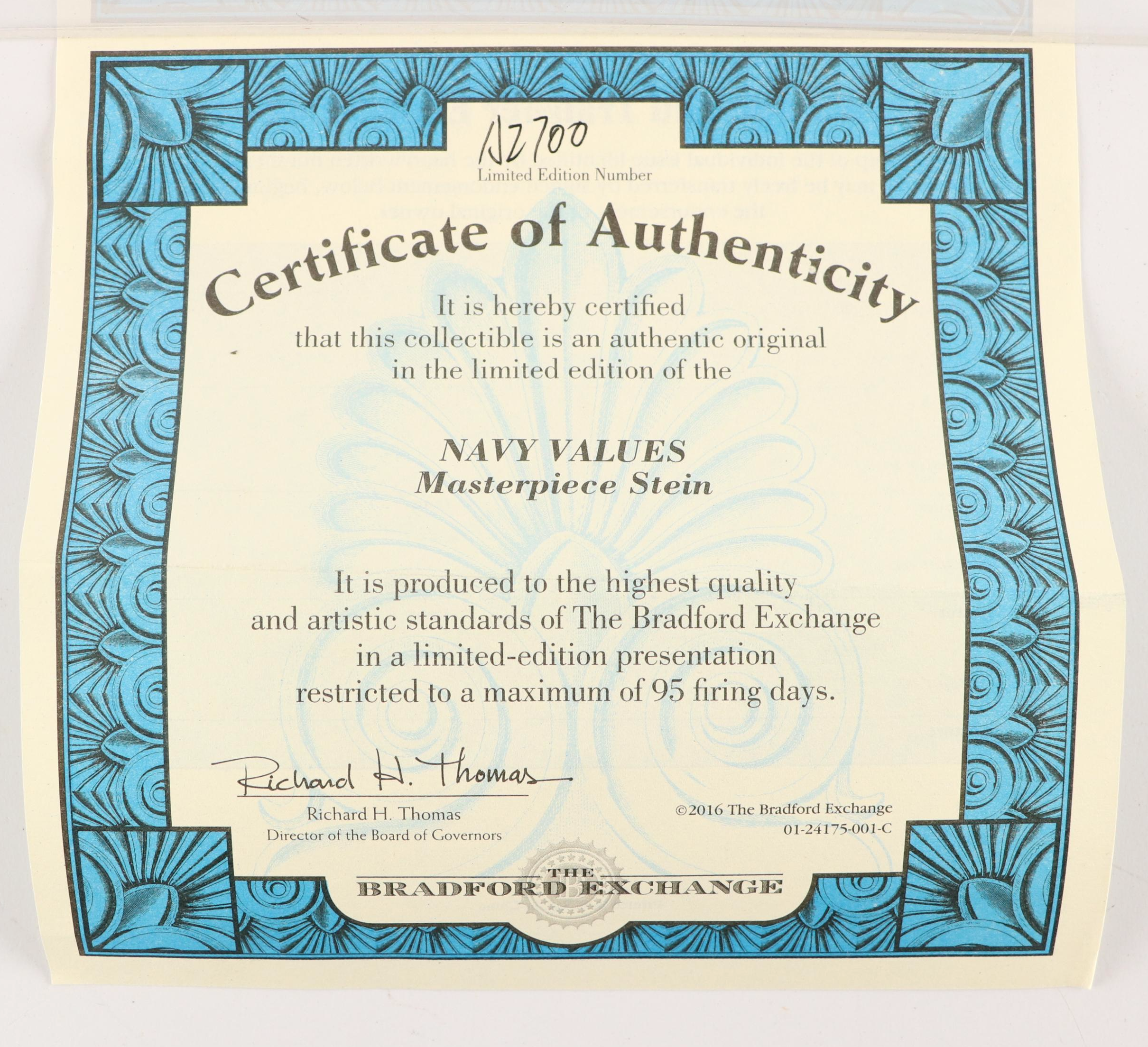 The Bradford Exchange "Navy Values" and "USMC Values" Ceramic Beer Steins