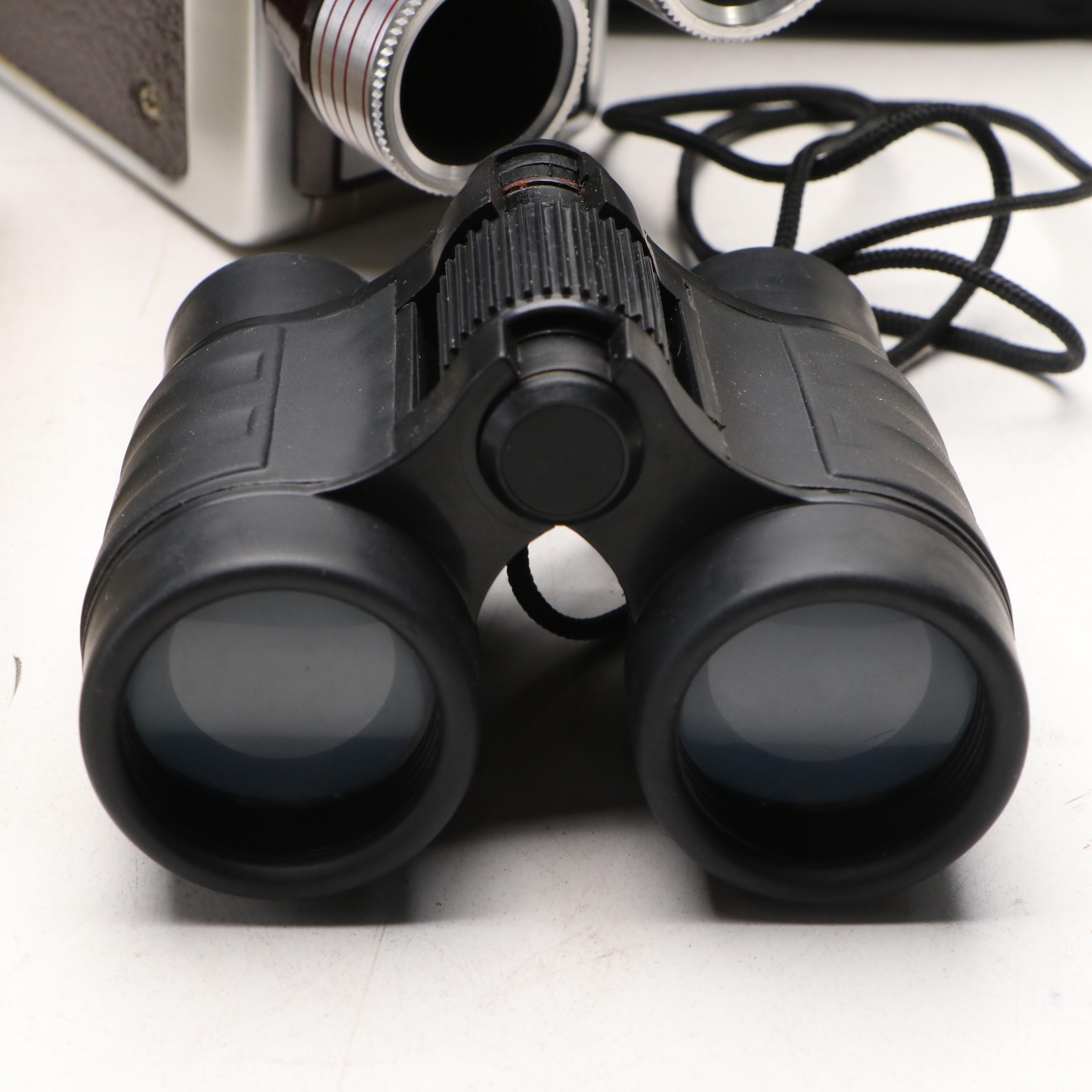 Kodak 8mm Brownie Movie Camera and Bushnell Binoculars, Mid-20th Century