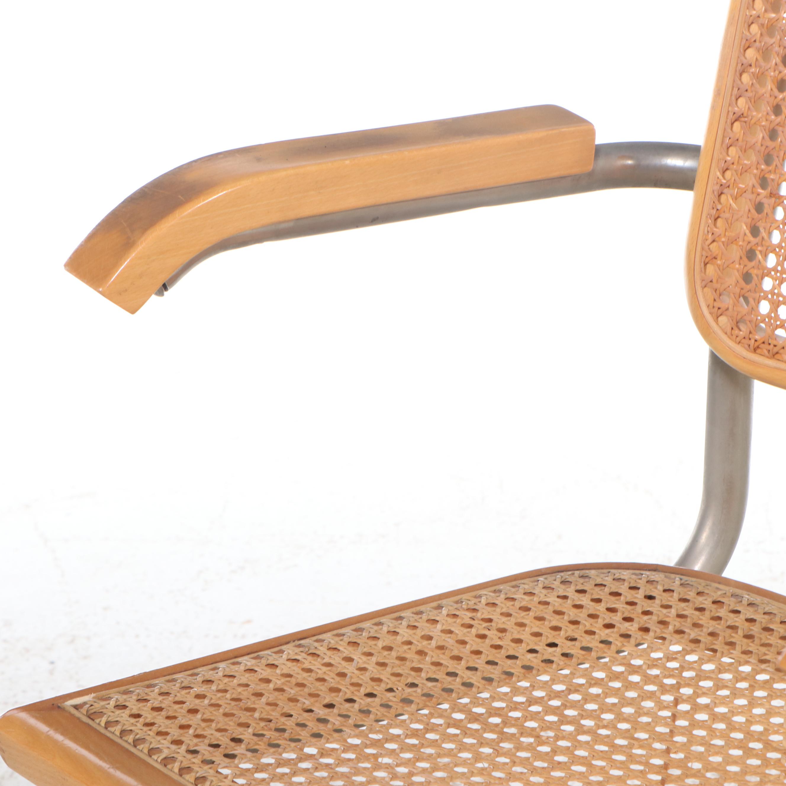 Contemporary Chrome and Glass Desk with Cane Cantilever Armchair