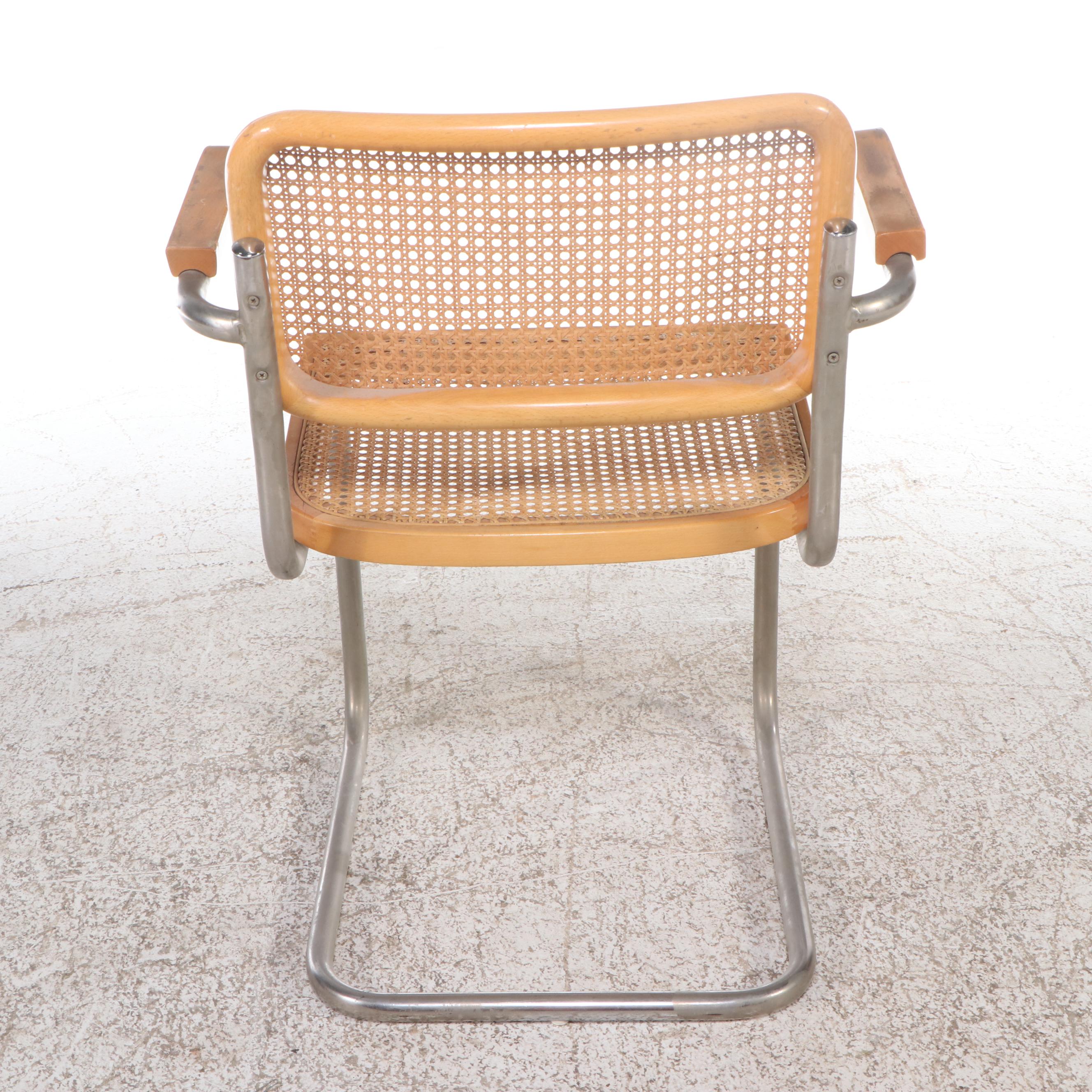 Contemporary Chrome and Glass Desk with Cane Cantilever Armchair