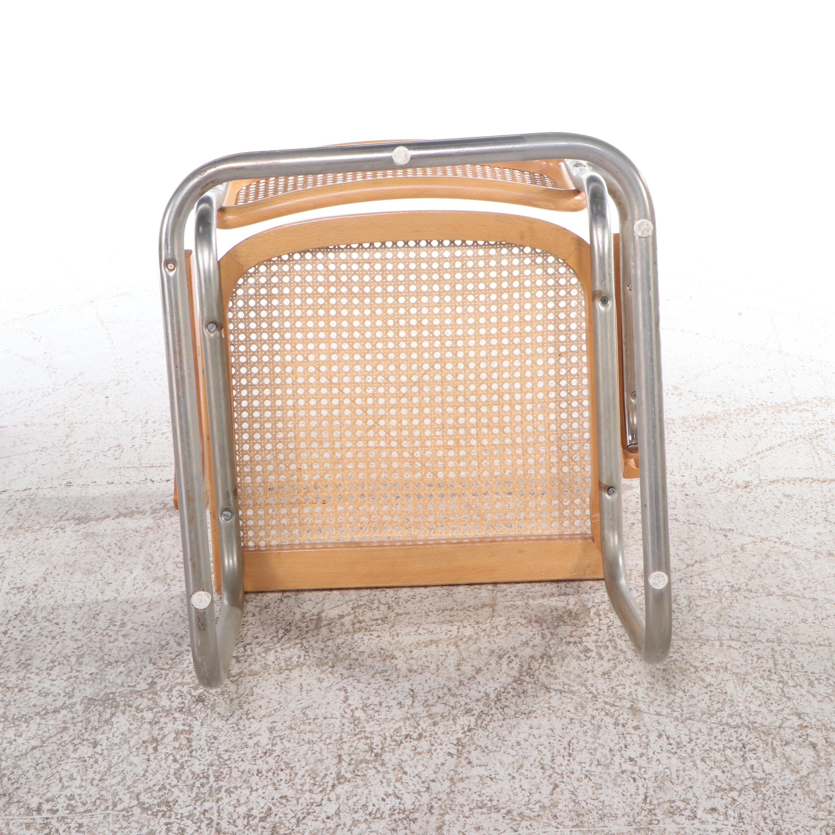 Contemporary Chrome and Glass Desk with Cane Cantilever Armchair