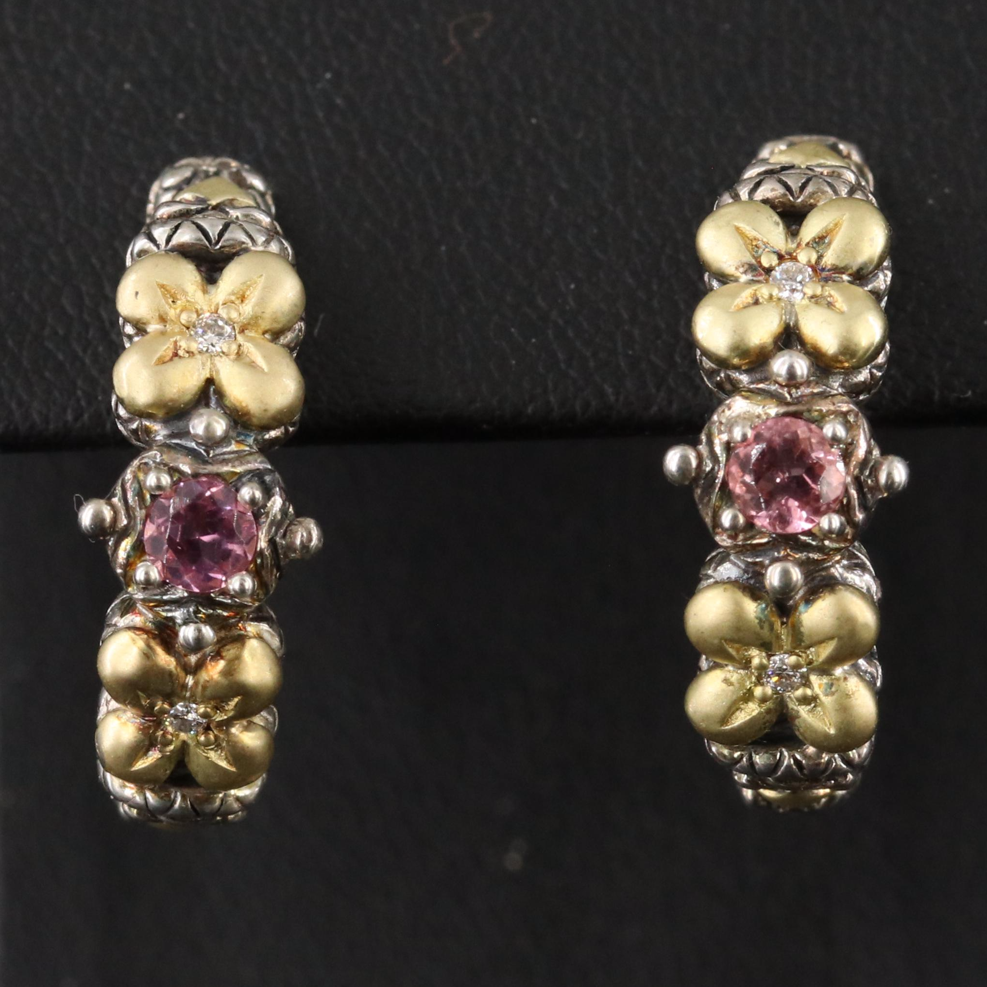 Barbara Bixby Sterling Tourmaline and Diamond Hoop Earrings with 18K Accents