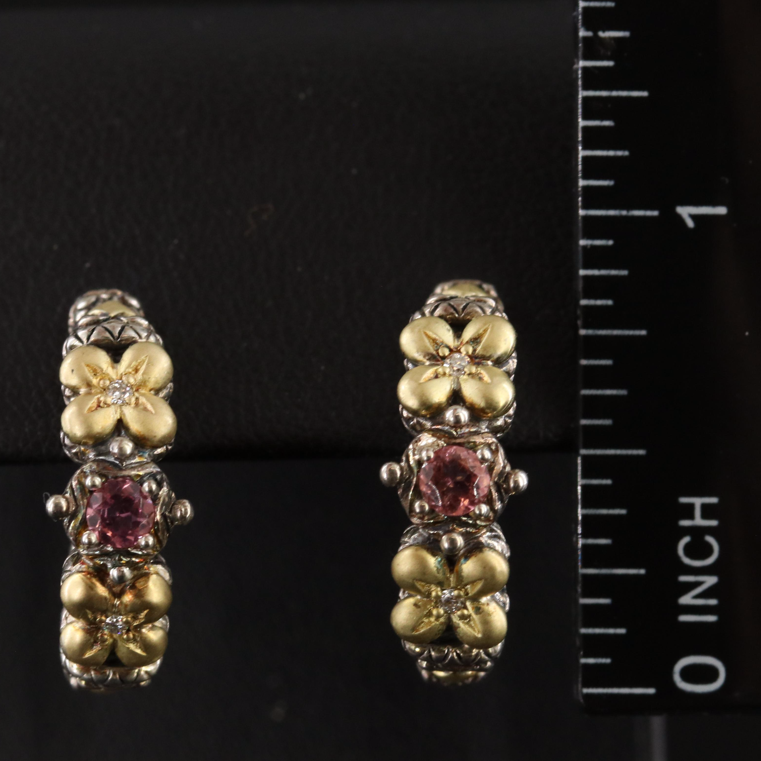 Barbara Bixby Sterling Tourmaline and Diamond Hoop Earrings with 18K Accents