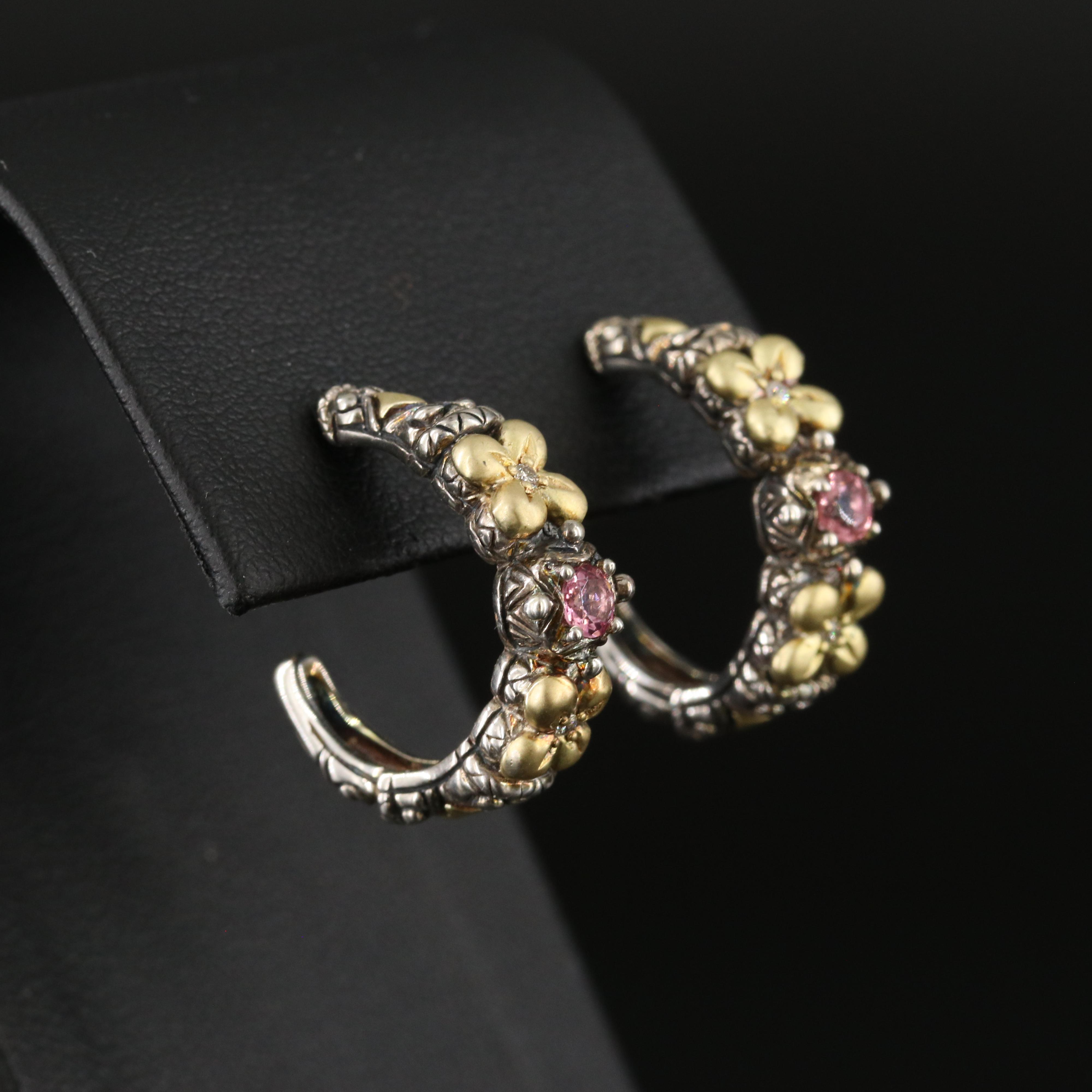 Barbara Bixby Sterling Tourmaline and Diamond Hoop Earrings with 18K Accents