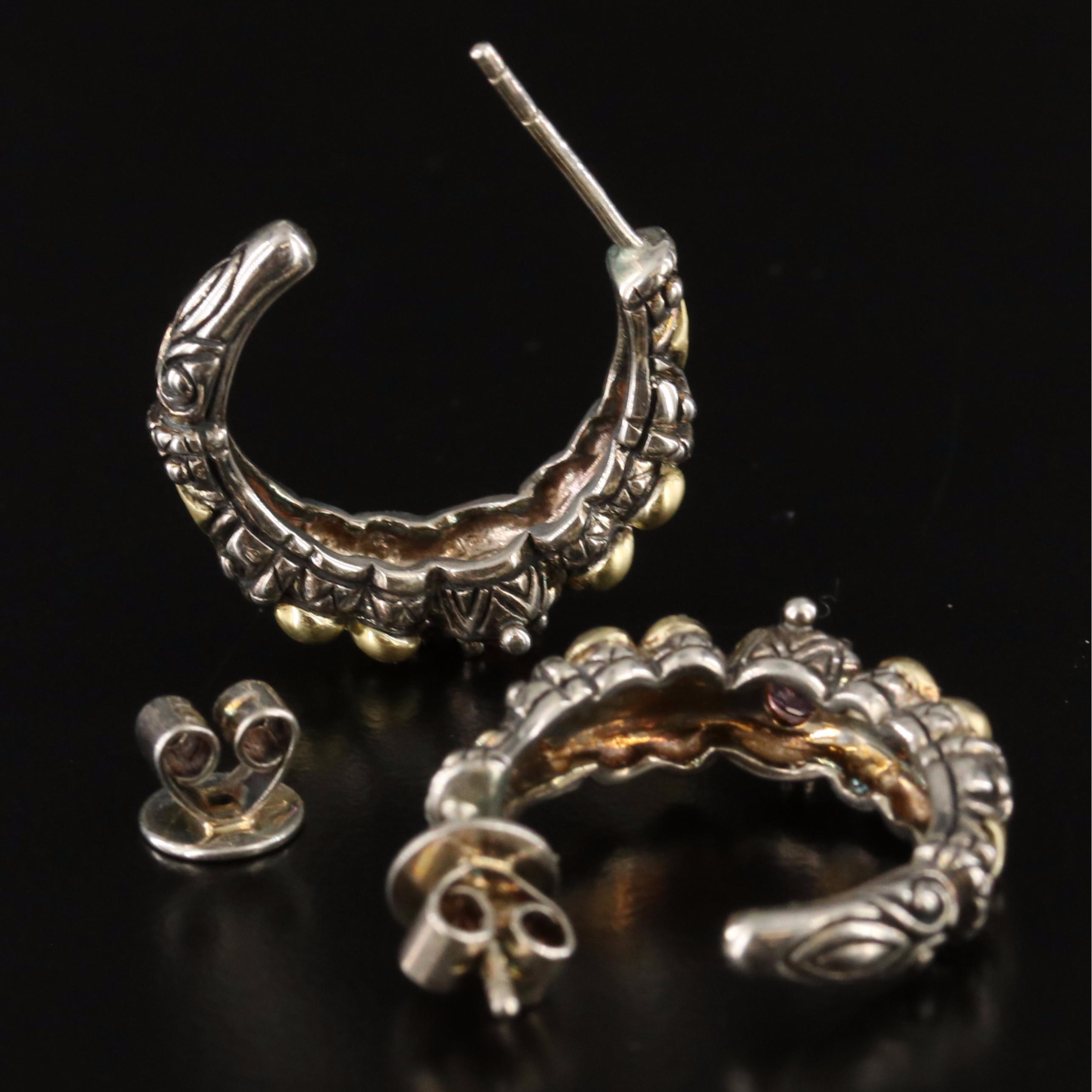 Barbara Bixby Sterling Tourmaline and Diamond Hoop Earrings with 18K Accents