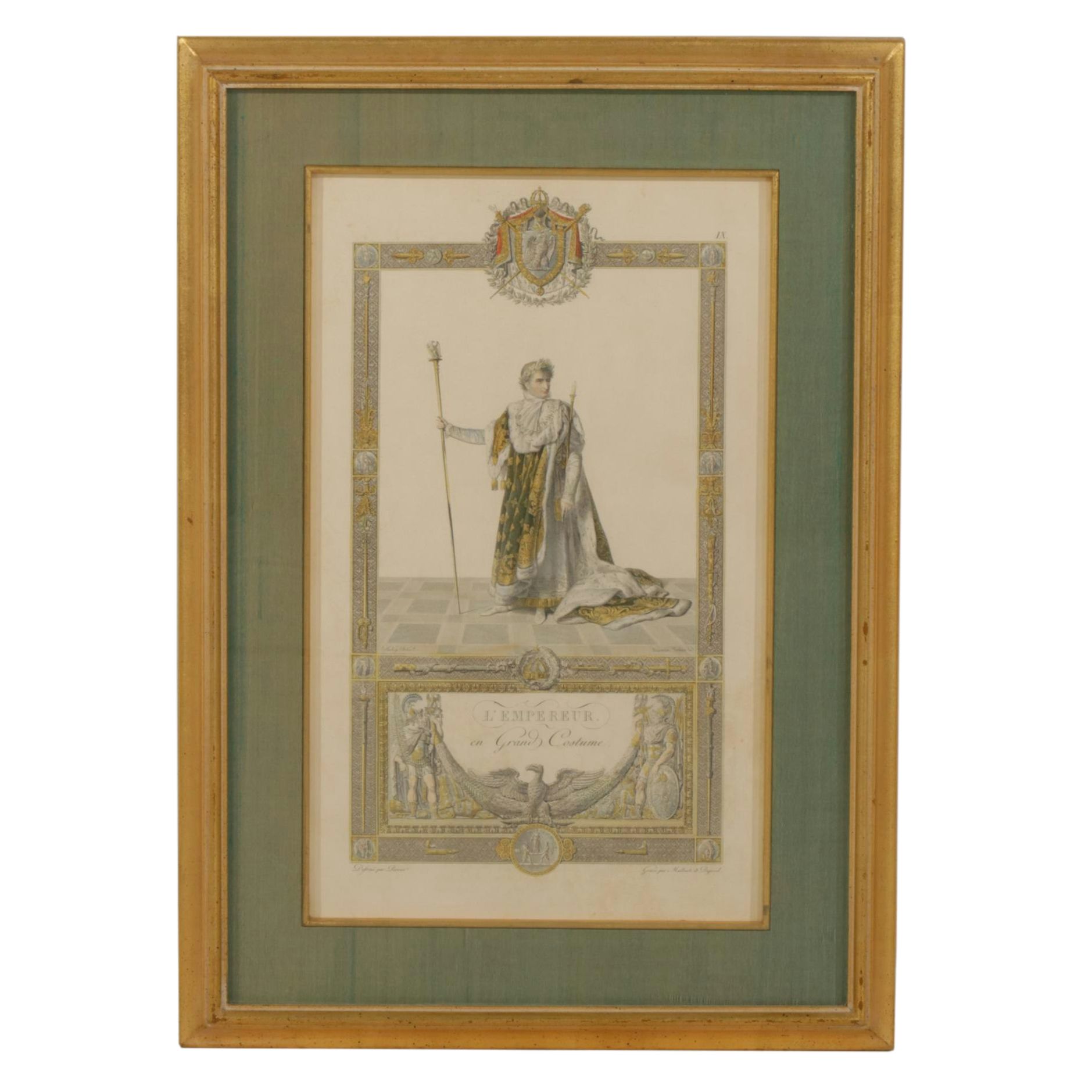 C. Percier and J.B. Isabey "L'Empereur en Grand Costume" Hand Colored Engraving