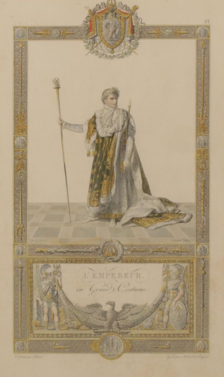 C. Percier and J.B. Isabey "L'Empereur en Grand Costume" Hand Colored Engraving