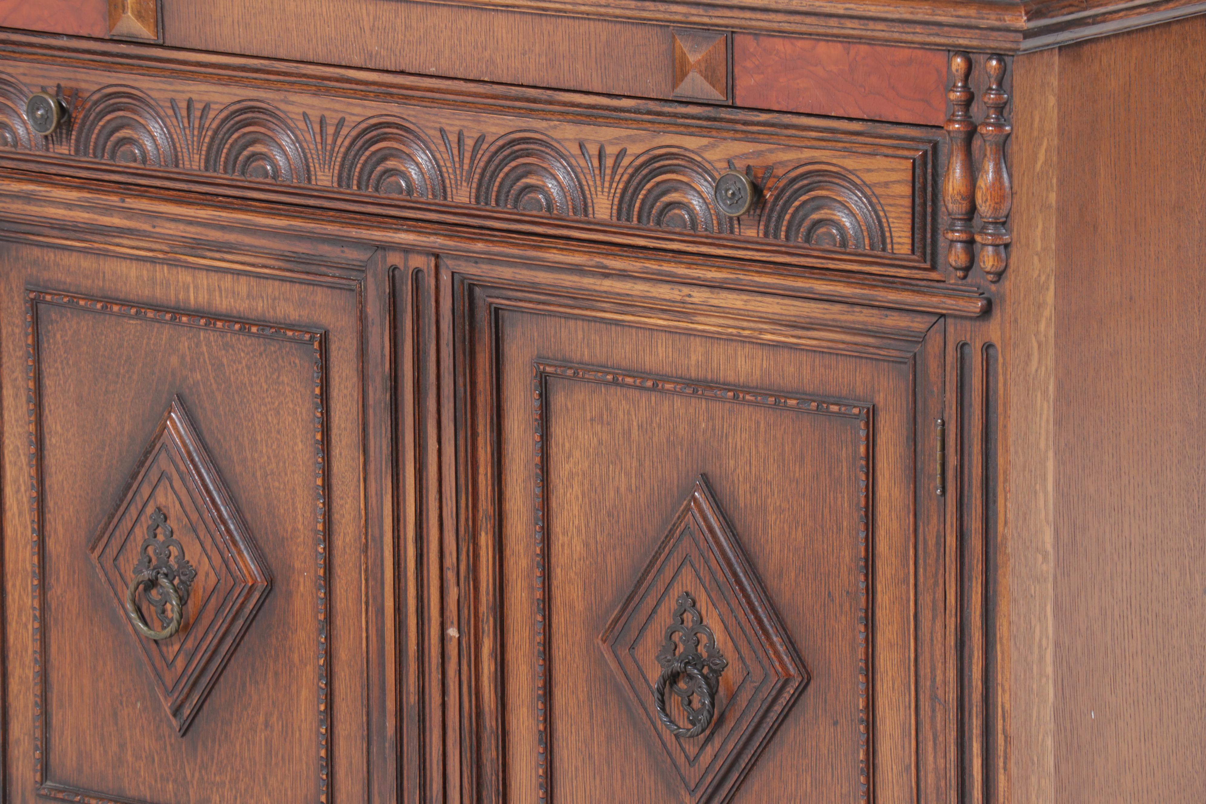 Jacobean Revival Oak China Cabinet, Early to Mid-20th Century