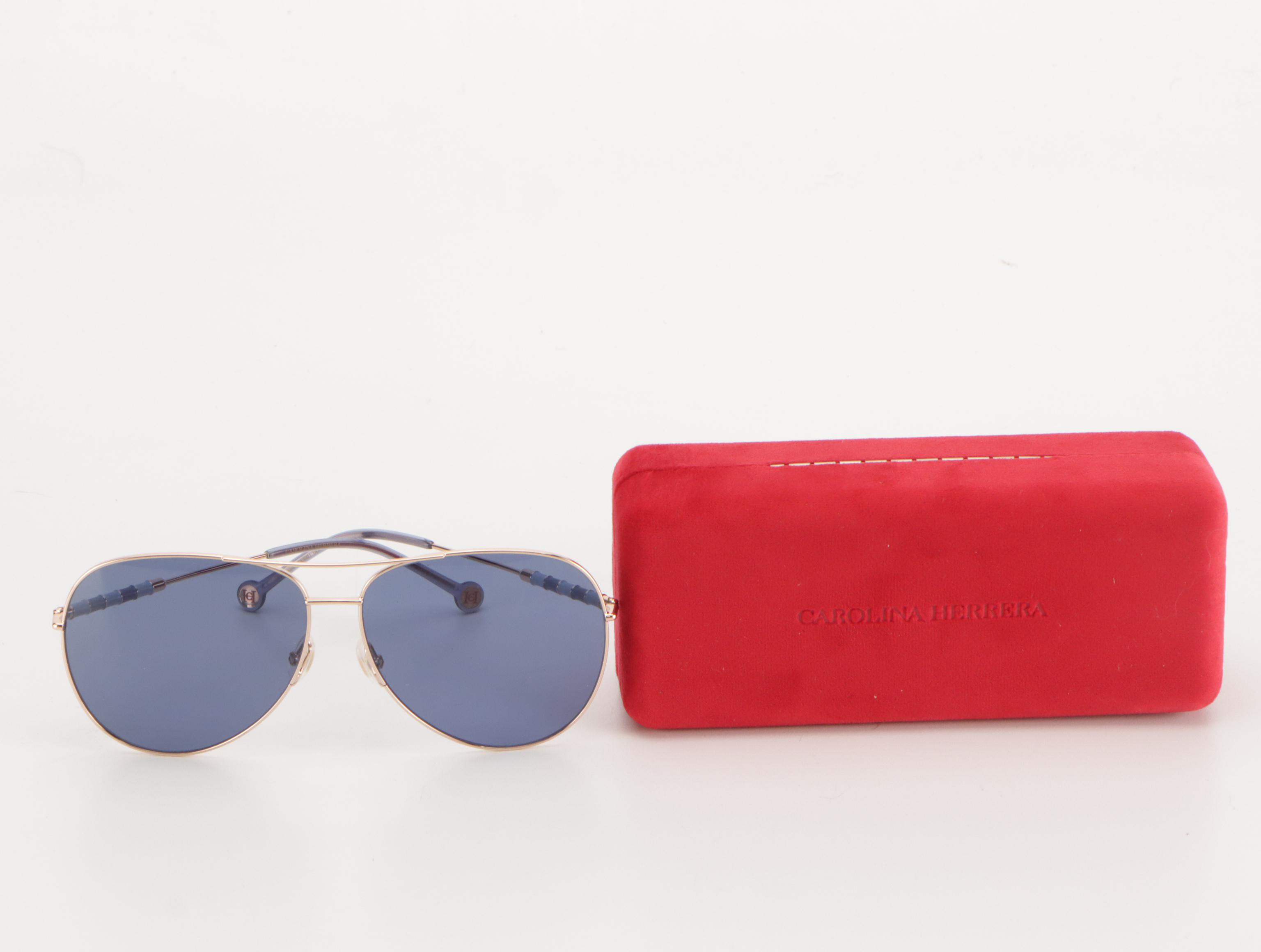 Carolina Herrera CH0034 Oversized Aviator Sunglasses with Case