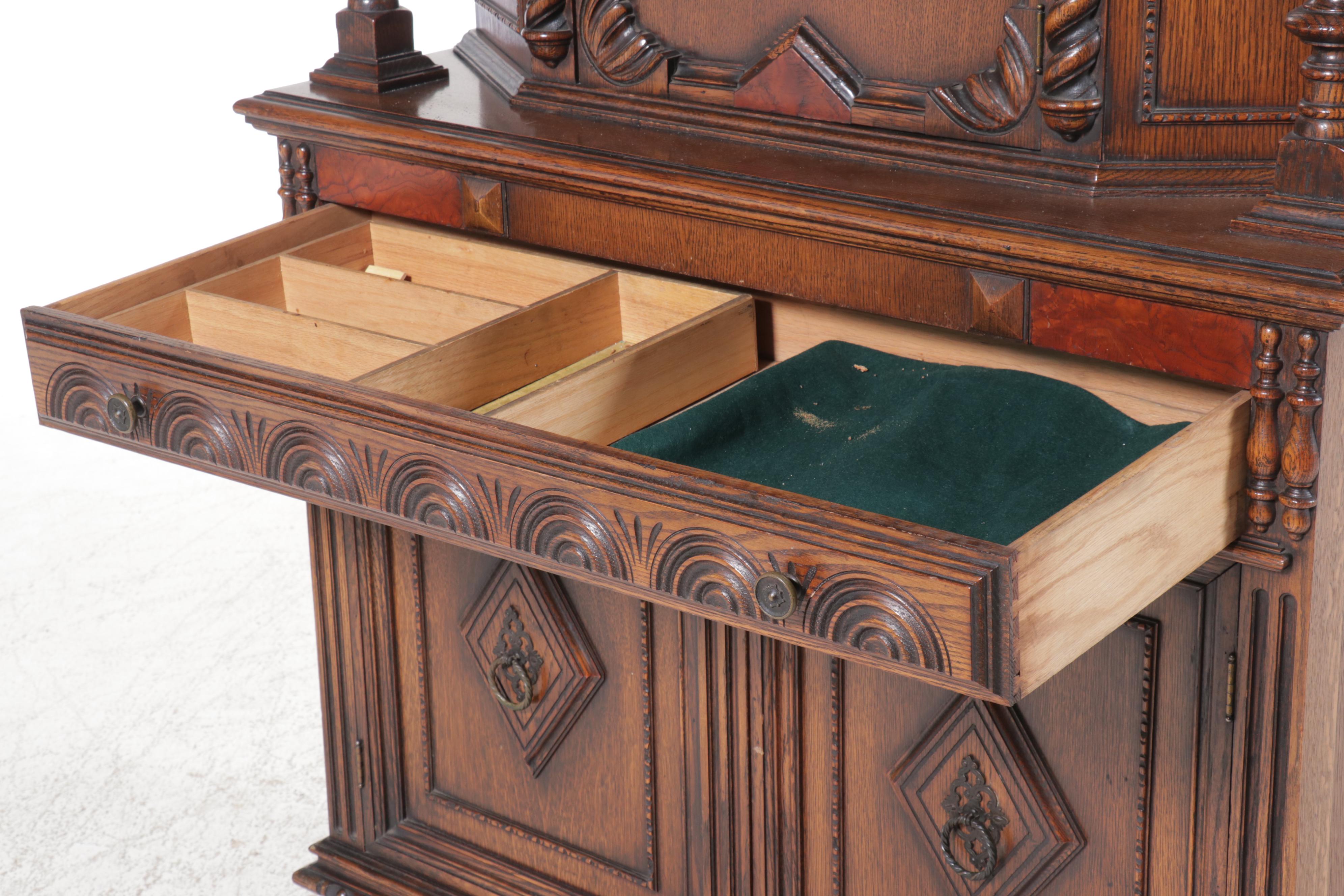 Jacobean Revival Oak China Cabinet, Early to Mid-20th Century