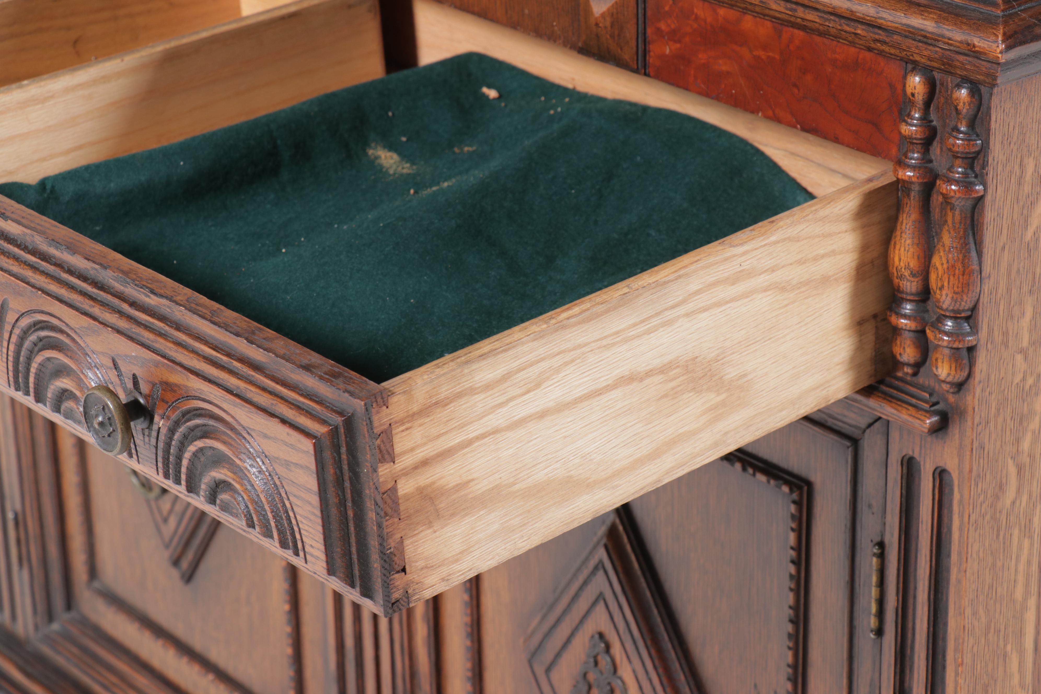 Jacobean Revival Oak China Cabinet, Early to Mid-20th Century