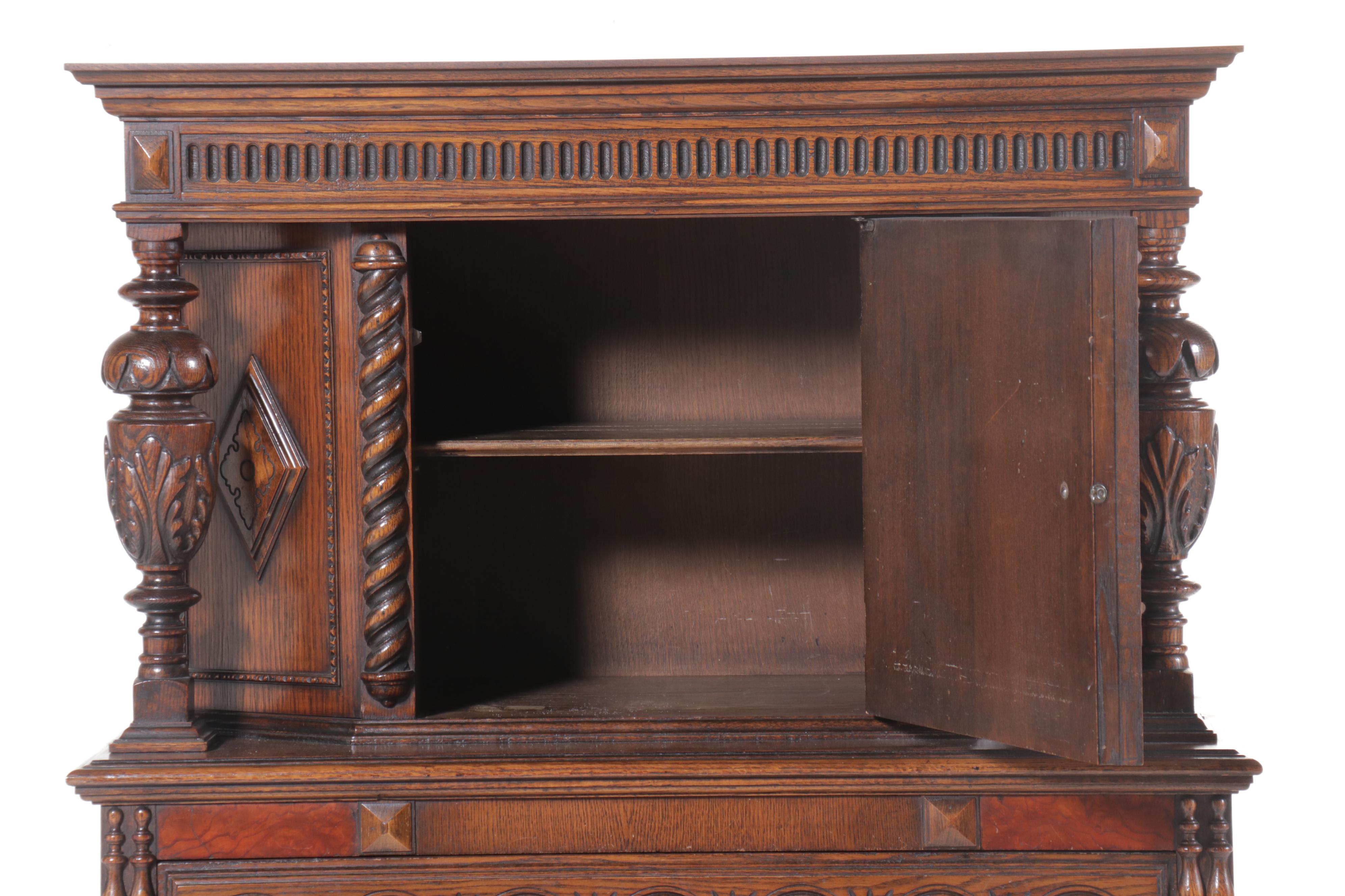 Jacobean Revival Oak China Cabinet, Early to Mid-20th Century