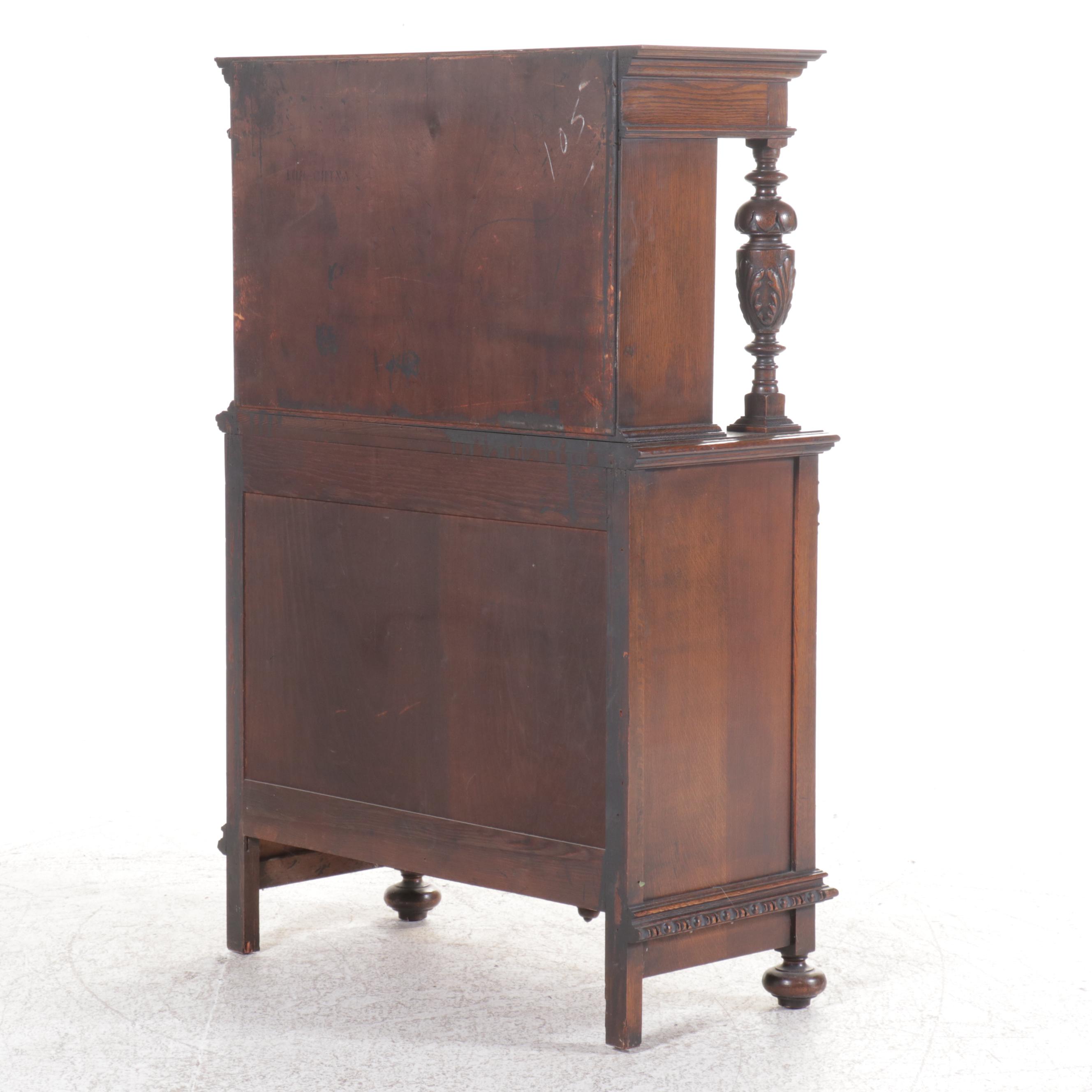 Jacobean Revival Oak China Cabinet, Early to Mid-20th Century