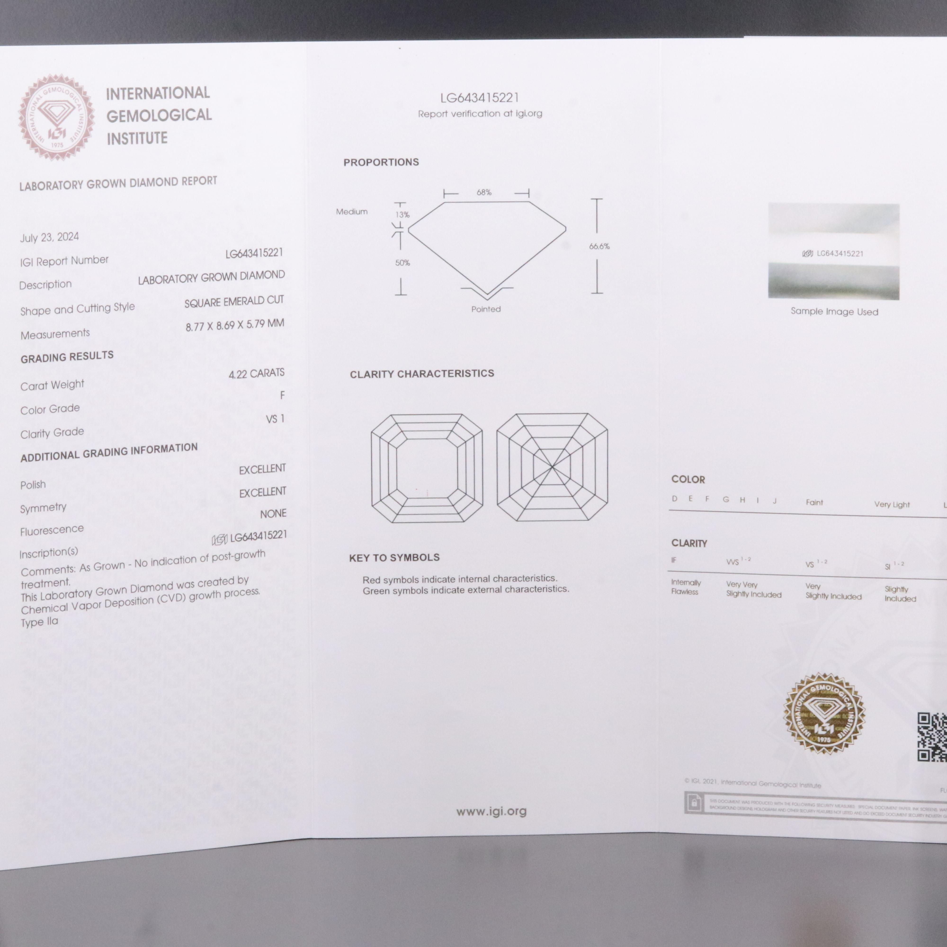 Platinum 4.74 CTW Lab Grown Diamond Ring with IGI Report