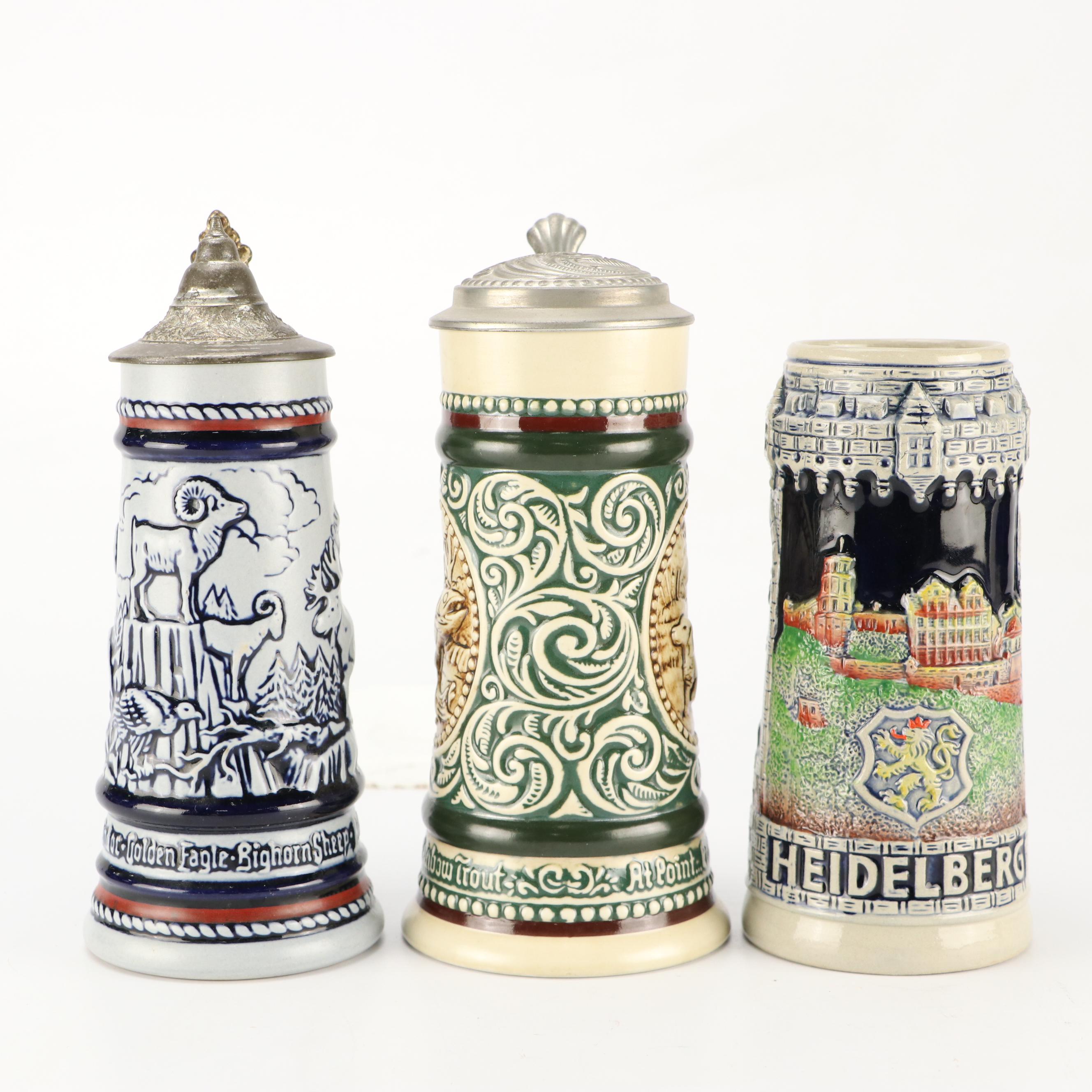 Avon and King Ceramic Hand-Painted Beer Steins, 1970s