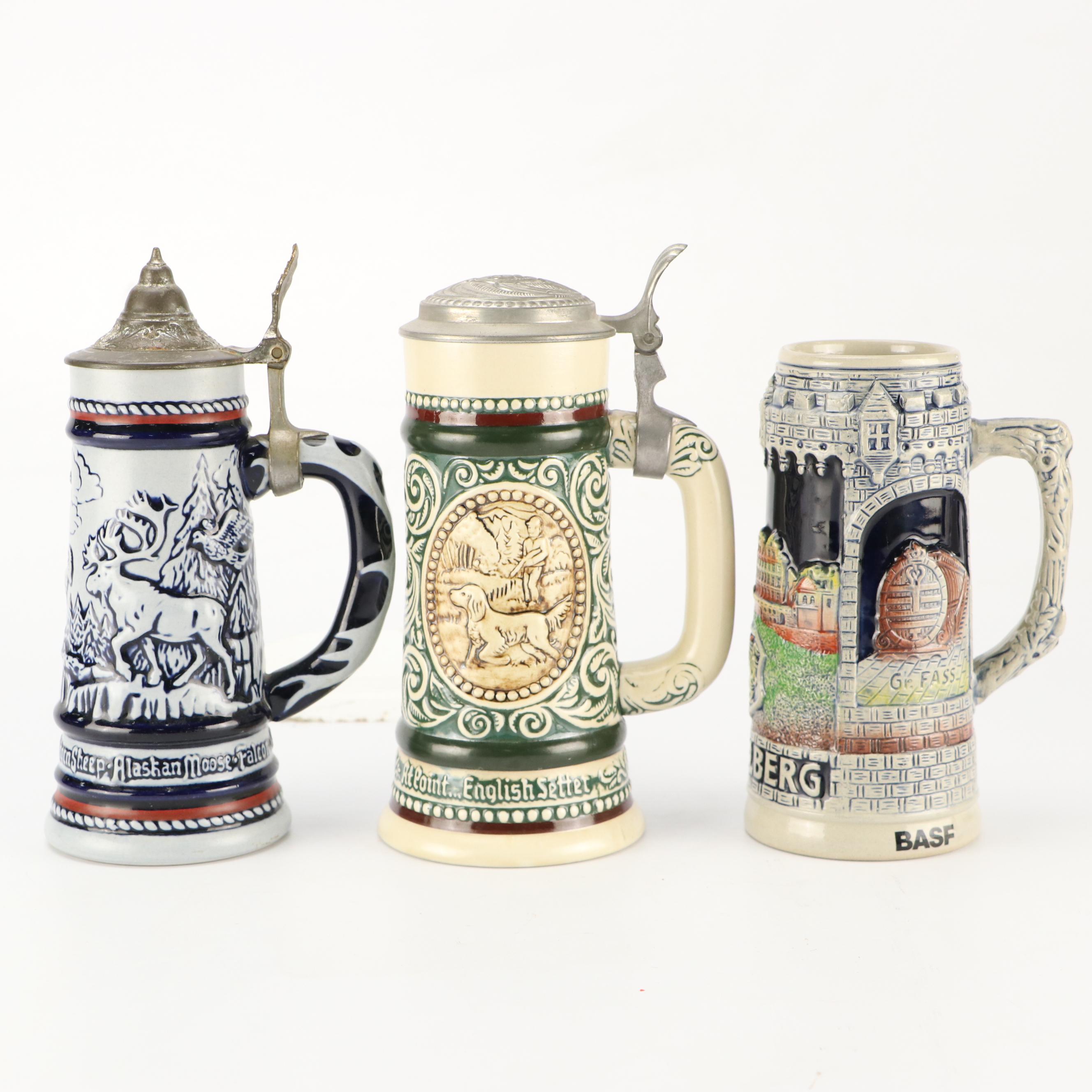 Avon and King Ceramic Hand-Painted Beer Steins, 1970s